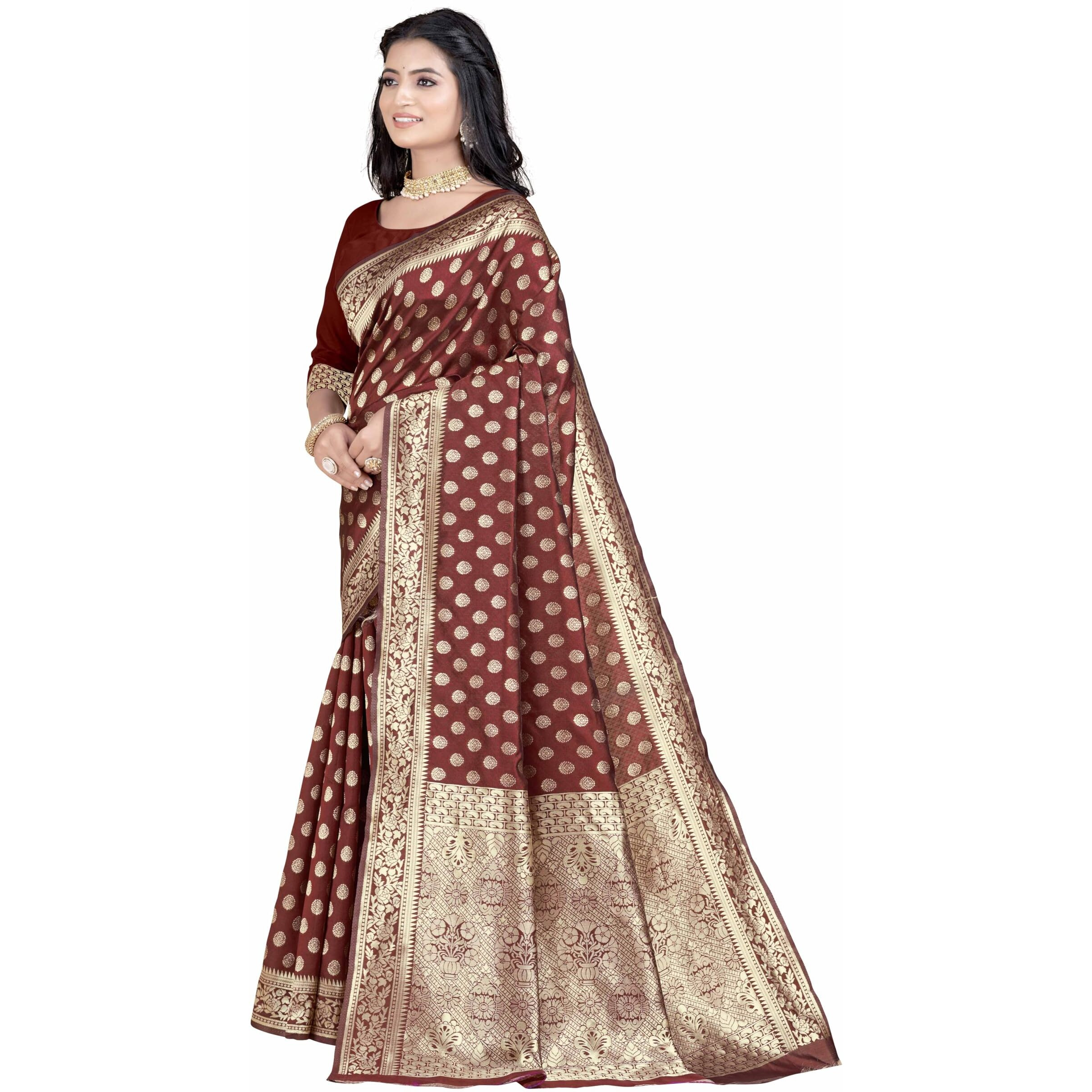 Sugathari Womens Banarasi Saree Pure Kanjivaram Silk Saree Soft new ladies 2023 Design Wear Pattu Sarees Latest Party Sari collections With Blouse Piece for Wedding sadi (SAN PARI-192 MAROON)