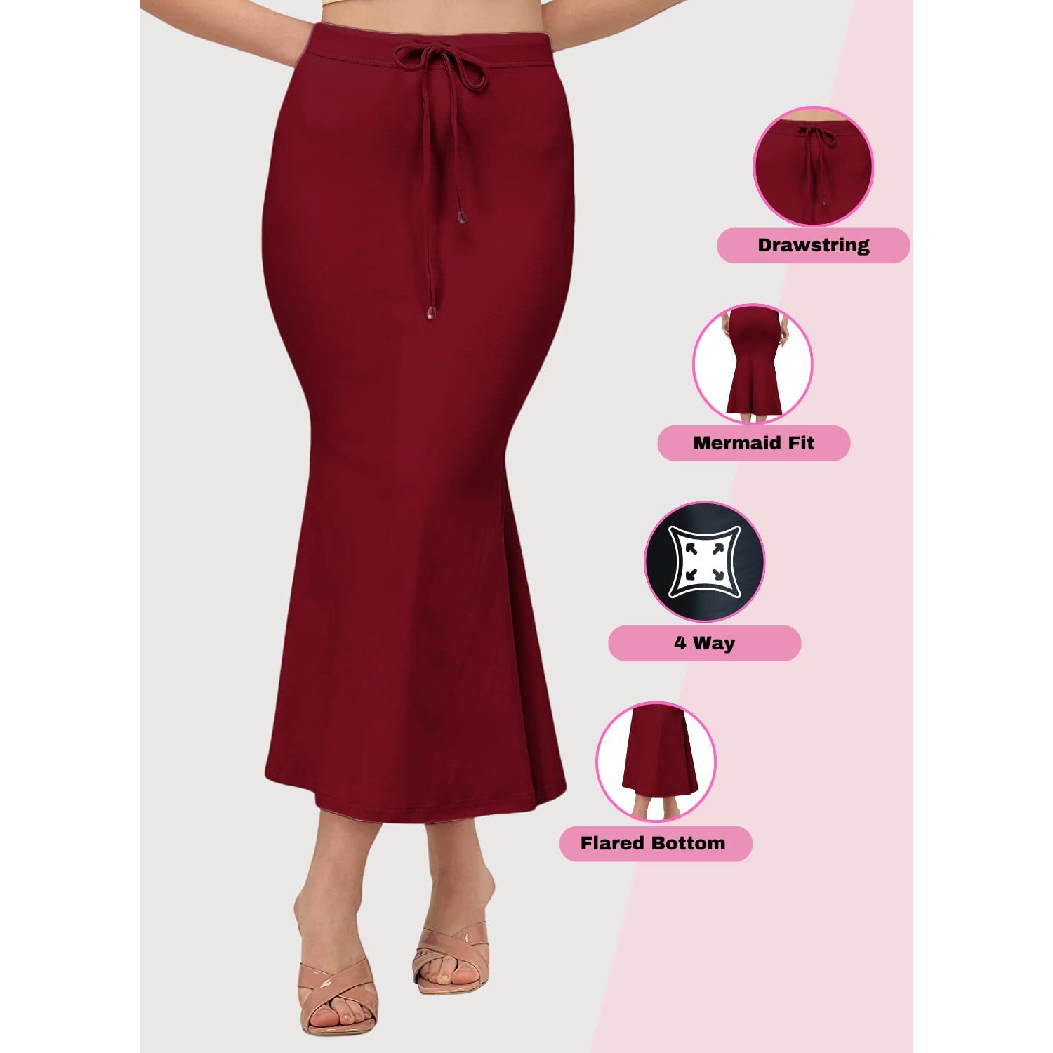 BUYONN Saree Shapewear for Women, Saree Shapewear Petticoat for Women, Lycra Saree Shaper for Saree (2XL, Maroon)