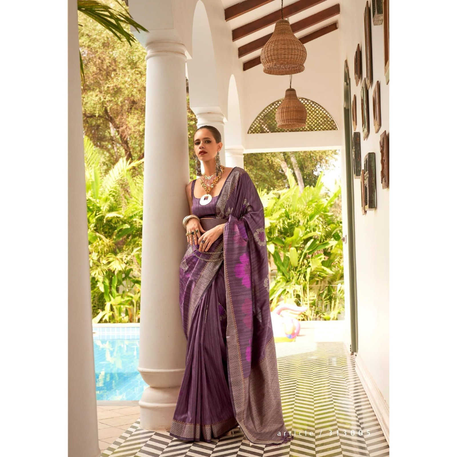 SGF11-Womens Kanjivaram Tussar Silk Saree Golden Zari With Blouse Piece (Purple)