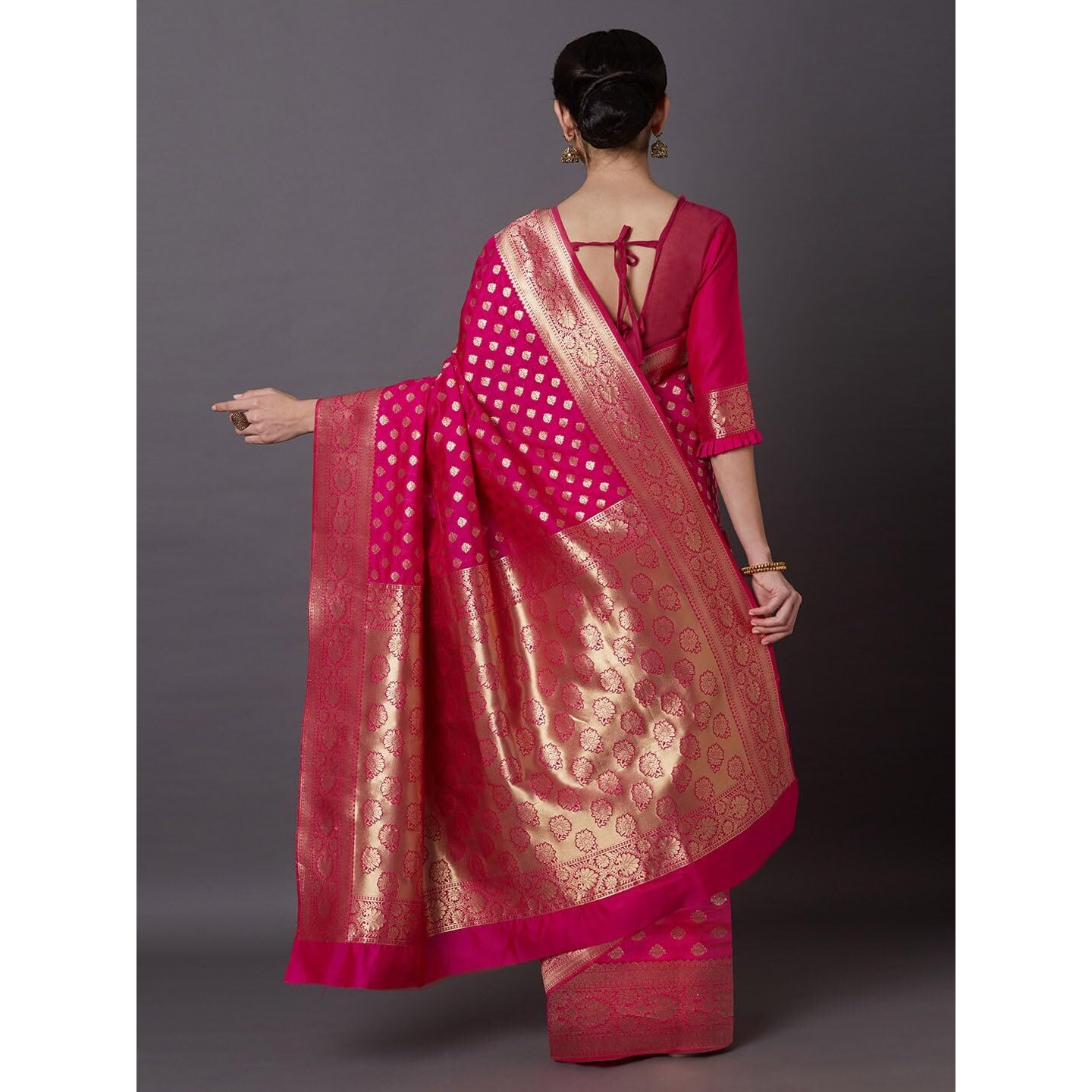 Leriya Fashion Saree for Women | Golden Saree for Women | Cotton Silk Saree for Women | Saree (Pink)