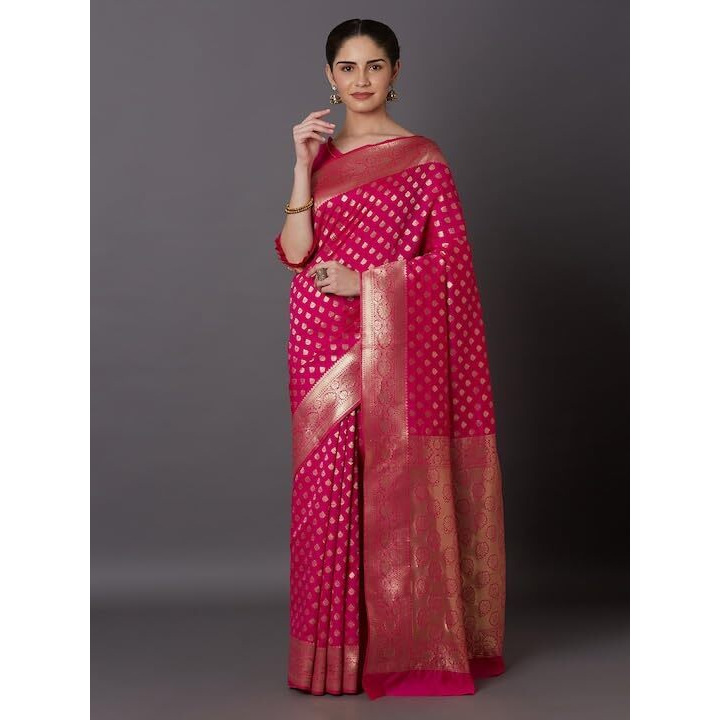 Leriya Fashion Saree for Women | Golden Saree for Women | Cotton Silk Saree for Women | Saree (Pink)