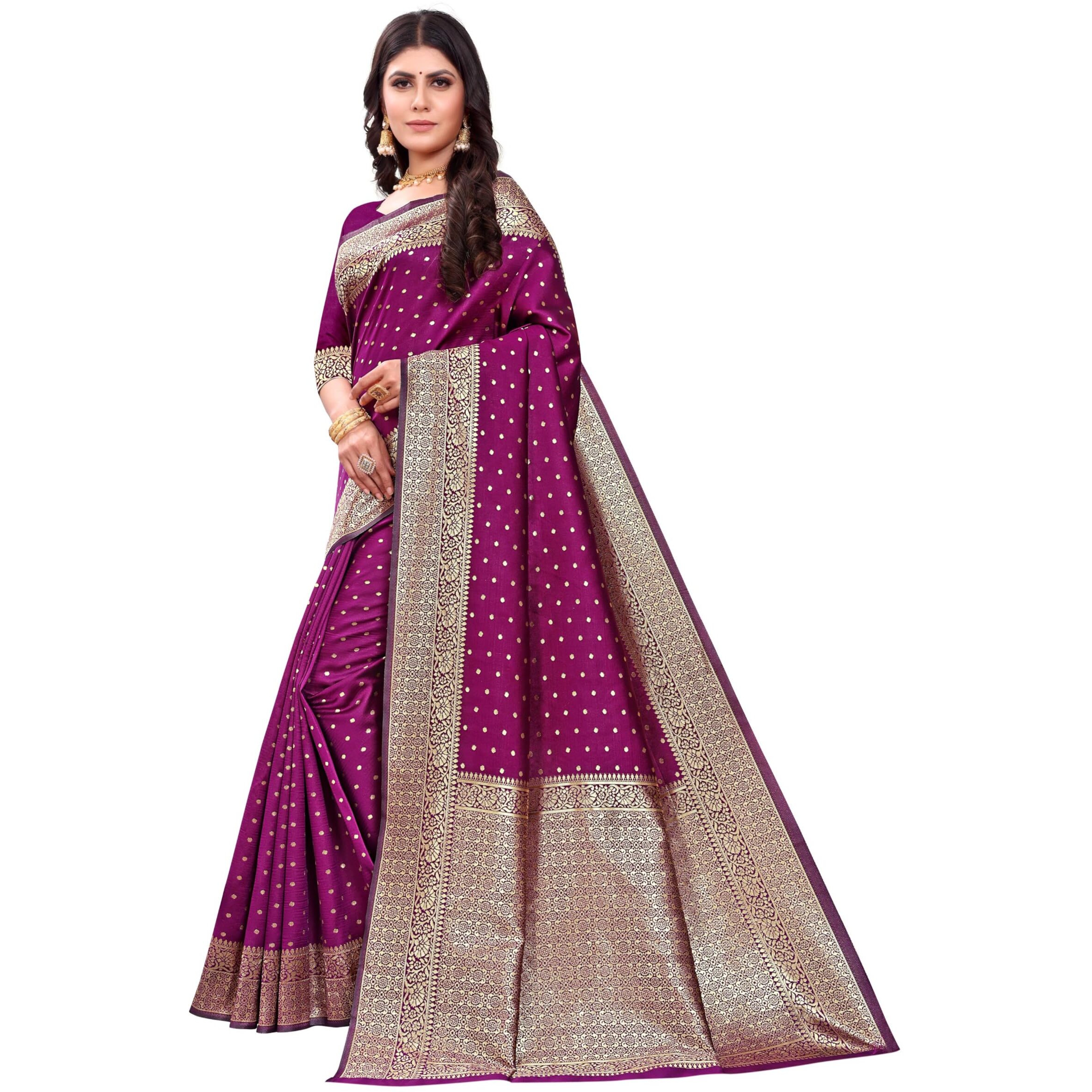 Sugathari Womens Banarasi Saree Pure Kanjivaram Silk Saree Soft new ladies 2023 Design Wear Pattu Sarees Latest Cotton Party Sari collections With Blouse Piece for Wedding sadi (SAM PARI-113 WINE)