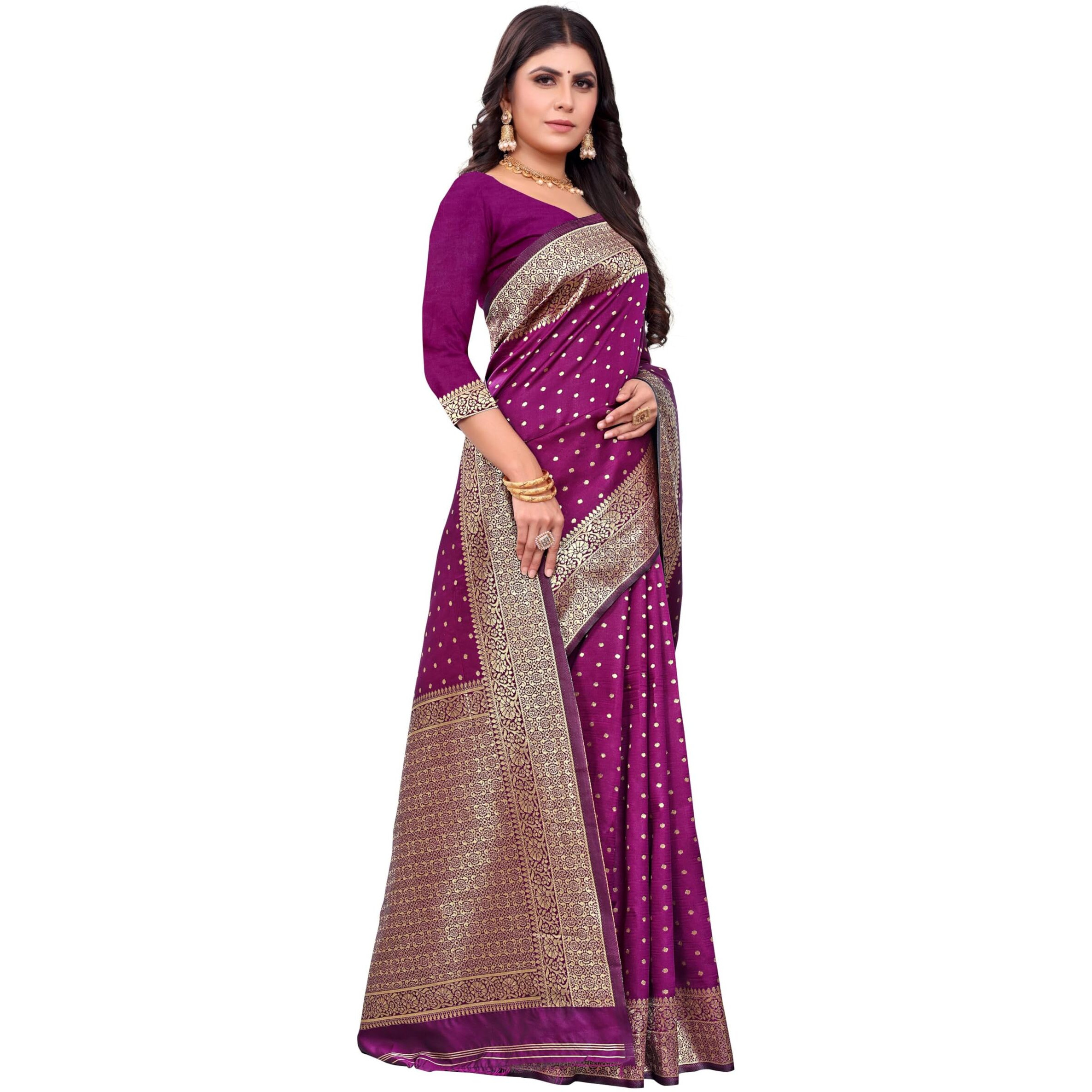 Sugathari Womens Banarasi Saree Pure Kanjivaram Silk Saree Soft new ladies 2023 Design Wear Pattu Sarees Latest Cotton Party Sari collections With Blouse Piece for Wedding sadi (SAM PARI-113 WINE)