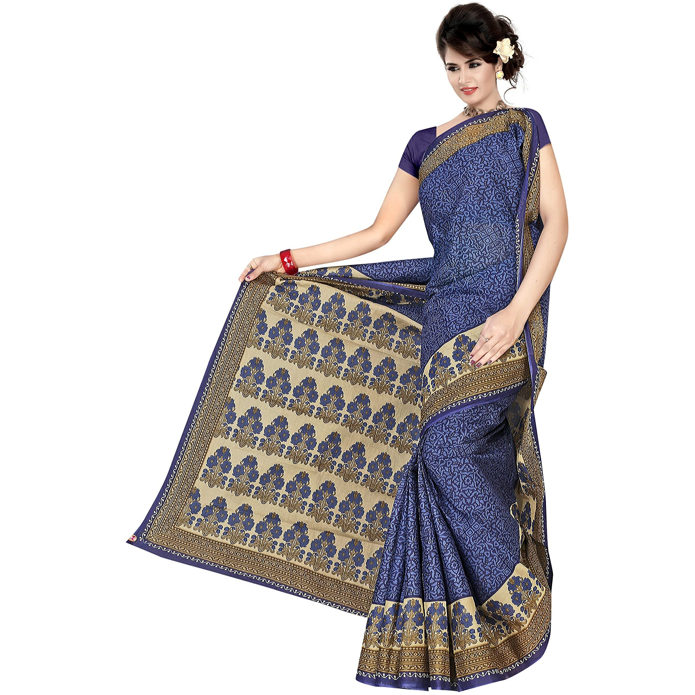 TAMAIRA FASHION Womens Plain Cotton Saree (2338_Blue