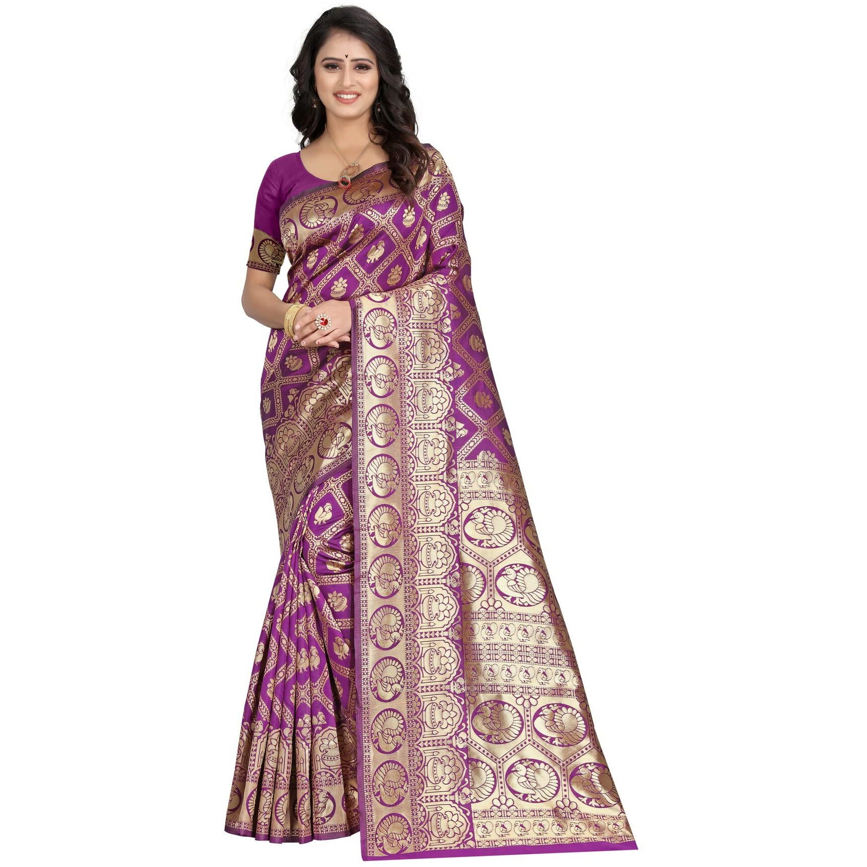 Sugathari Womens Banarasi Saree Pure Kanjivaram Silk Saree Soft new ladies 2023 Design Wear Pattu Sarees Latest Cotton Party Sari collections With Blouse Piece for Wedding sadi (SAM SAN 9017-WINE)