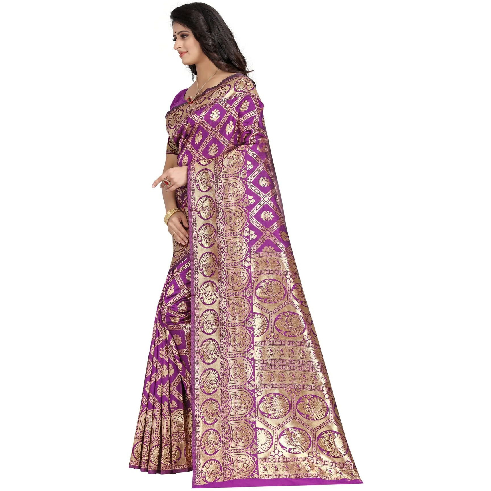 Sugathari Womens Banarasi Saree Pure Kanjivaram Silk Saree Soft new ladies 2023 Design Wear Pattu Sarees Latest Cotton Party Sari collections With Blouse Piece for Wedding sadi (SAM SAN 9017-WINE)