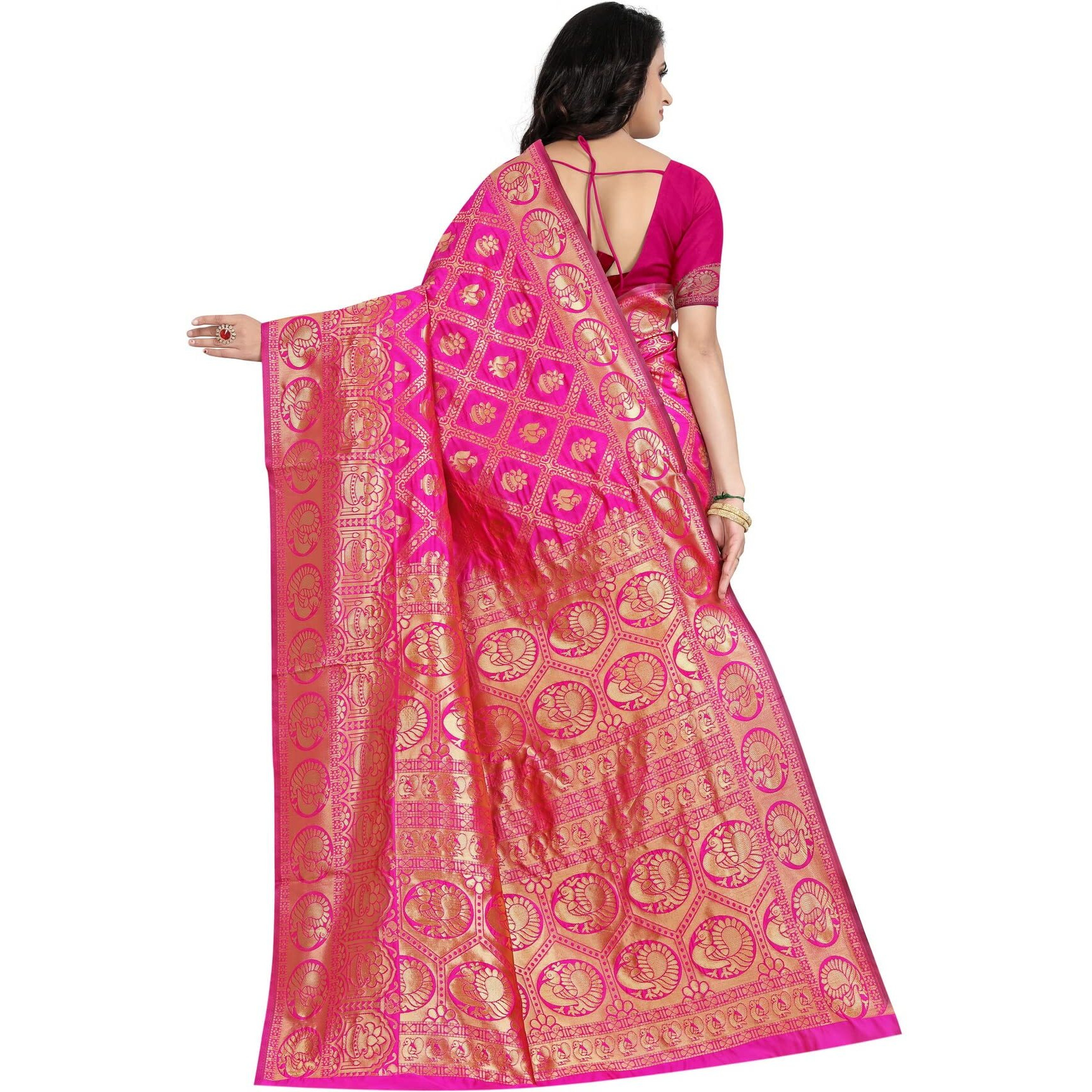 Sugathari Womens Banarasi Saree Pure Kanjivaram Silk Saree Soft new ladies 2023 Design Wear Pattu Sarees Latest Cotton Party Sari collections With Blouse Piece for Wedding sadi (SAM SAN 9017-RANI)