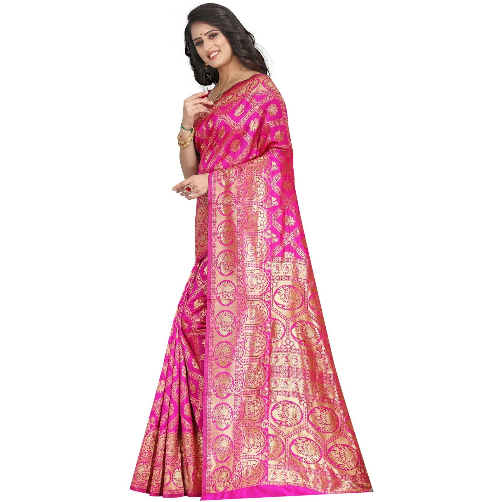 Sugathari Womens Banarasi Saree Pure Kanjivaram Silk Saree Soft new ladies 2023 Design Wear Pattu Sarees Latest Cotton Party Sari collections With Blouse Piece for Wedding sadi (SAM SAN 9017-RANI)