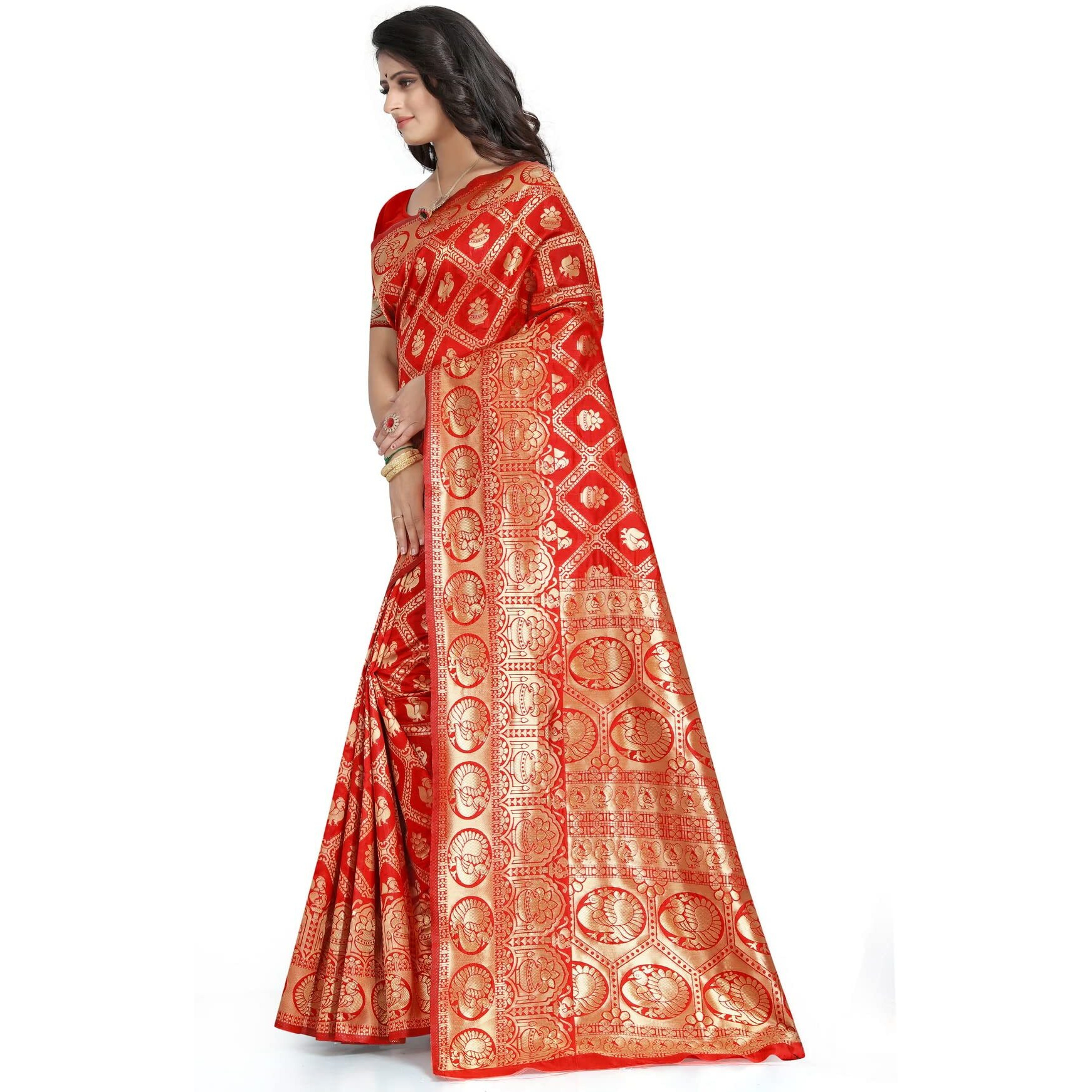 Sugathari Womens Banarasi Saree Pure Kanjivaram Silk Saree Soft new ladies 2023 Design Wear Pattu Sarees Latest Cotton Party Sari collections With Blouse Piece for Wedding sadi (SAM SAN 9017-RED)