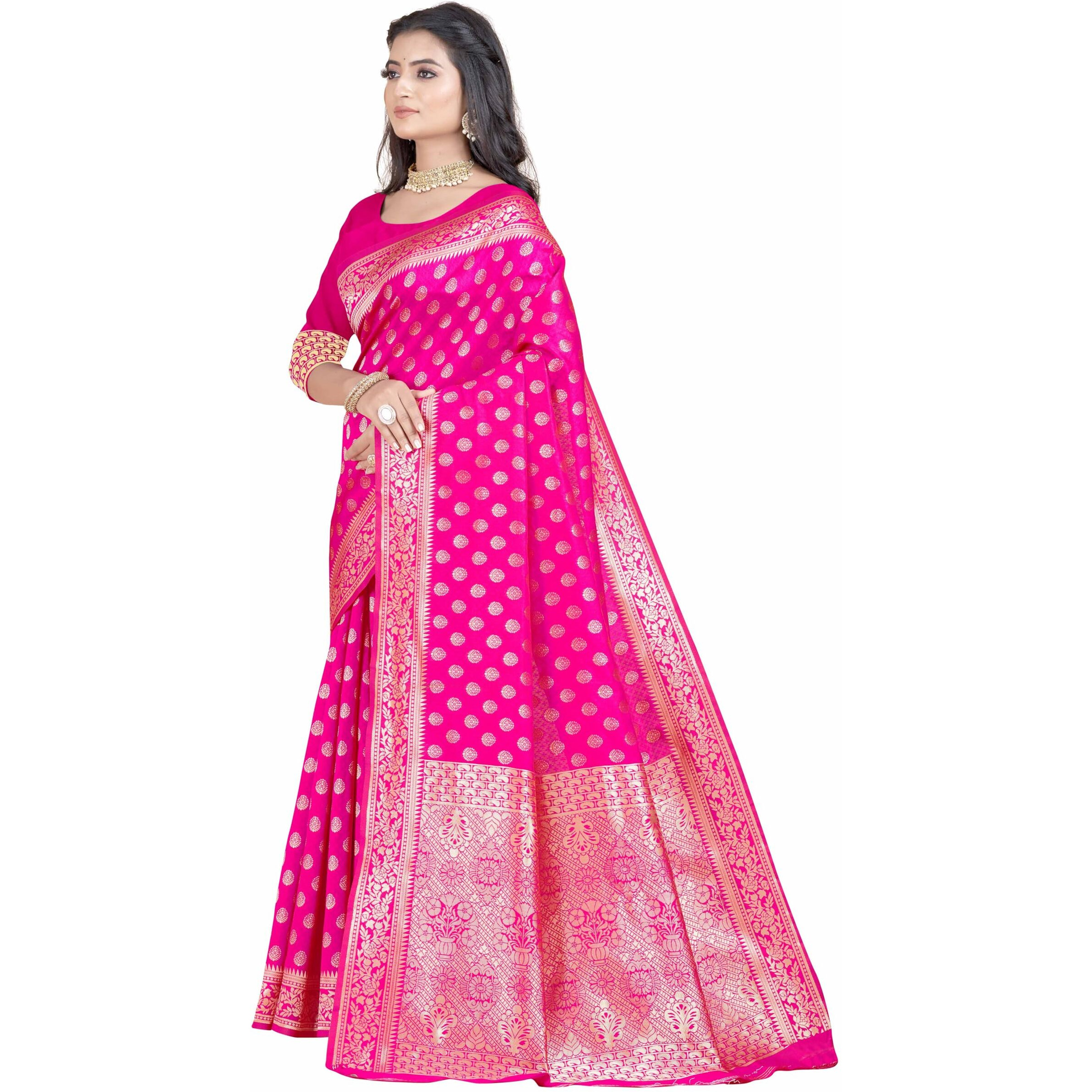 Sugathari Womens Banarasi Saree Pure Kanjivaram Silk Saree Soft new ladies 2023 Design Wear Pattu Sarees Latest Party Sari collections With Blouse Piece for Wedding sadi (SAN PARI-192 RANI)