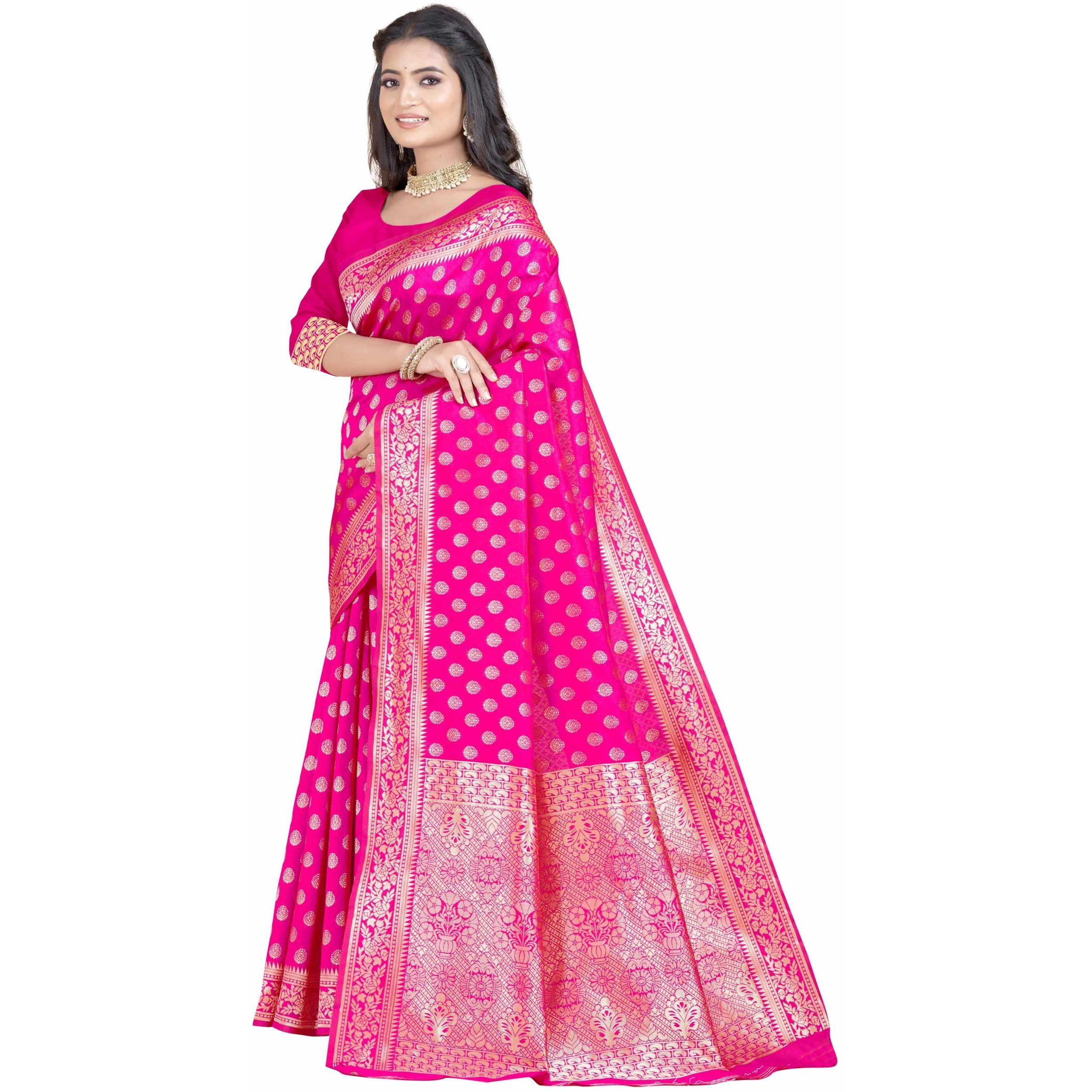Sugathari Womens Banarasi Saree Pure Kanjivaram Silk Saree Soft new ladies 2023 Design Wear Pattu Sarees Latest Party Sari collections With Blouse Piece for Wedding sadi (SAN PARI-192 RANI)