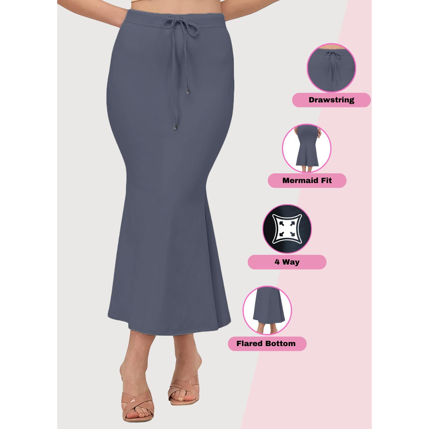 BUYONN Saree Shapewear for Women, Saree Shapewear Petticoat for Women, Lycra Saree Shaper for Saree (2XL, Grey)