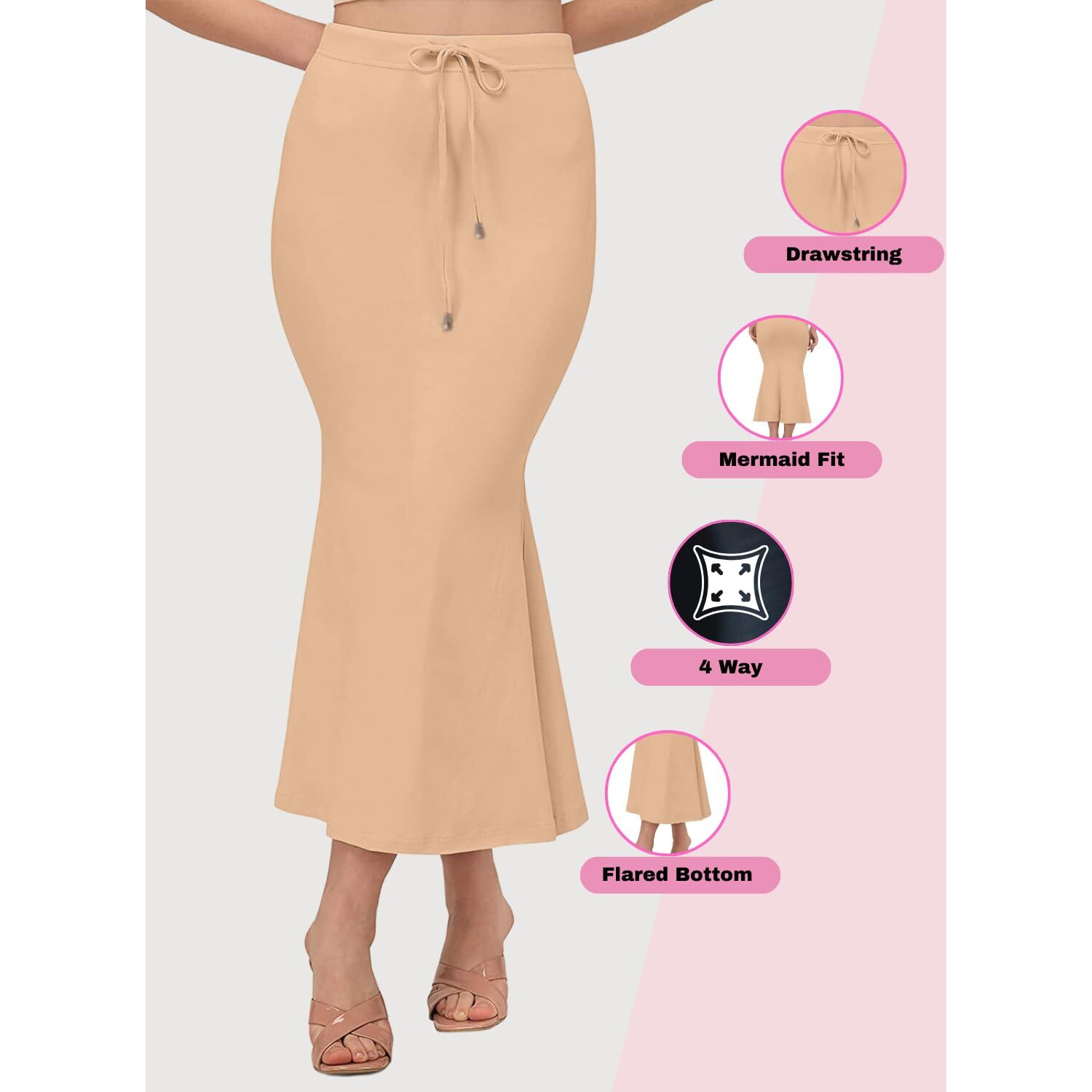 BUYONN Saree Shapewear for Women, Saree Shapewear Petticoat for Women, Lycra Saree Shaper for Saree (XL, Beige)