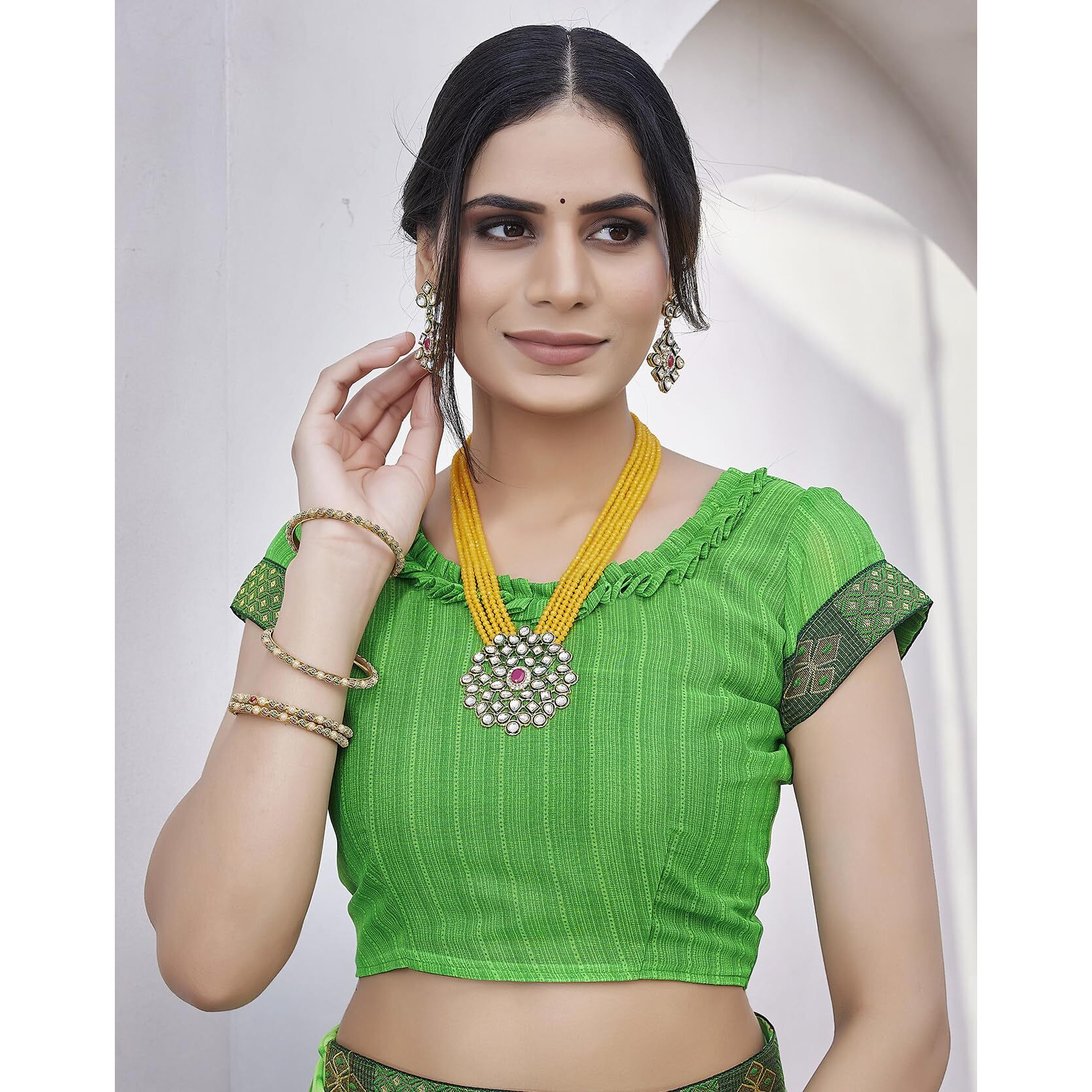 Yashika Womens Georgette Saree Printed Saree With Unstitched Blouse Material - Suitable For All Indian Occasions and Festivals (AZ-YS-OG-KAJUKATRI PARROT GREEN)
