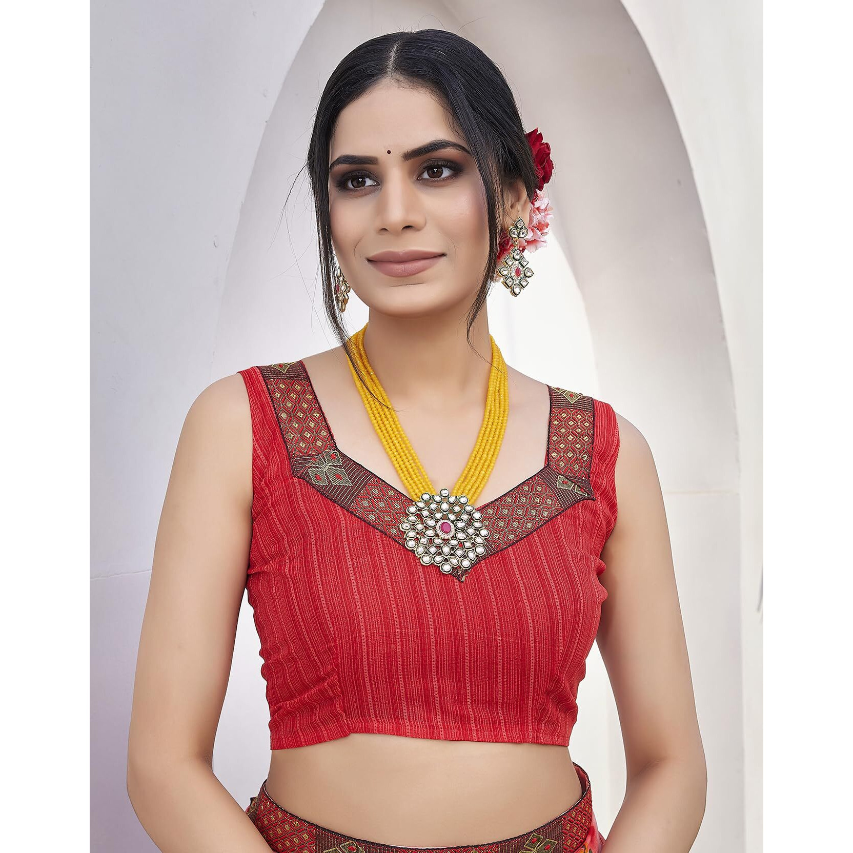 Yashika Womens Georgette Saree Printed Saree With Unstitched Blouse Material - Suitable For All Indian Occasions and Festivals (AZ-YS-OG-KAJUKATRI GAJRI)