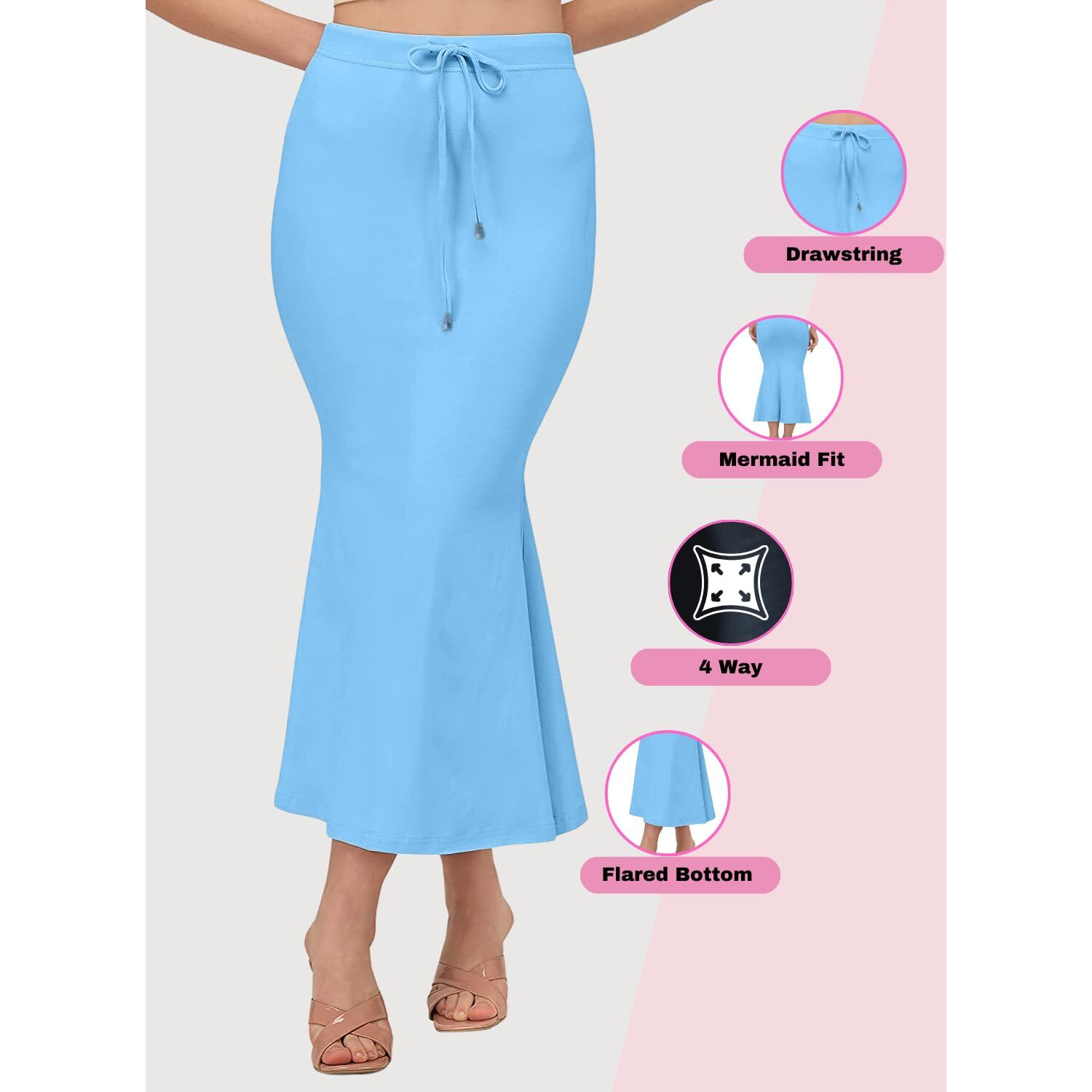 BUYONN Saree Shapewear for Women, Saree Shapewear Petticoat for Women, Lycra Saree Shaper for Saree (2XL, Light Blue)