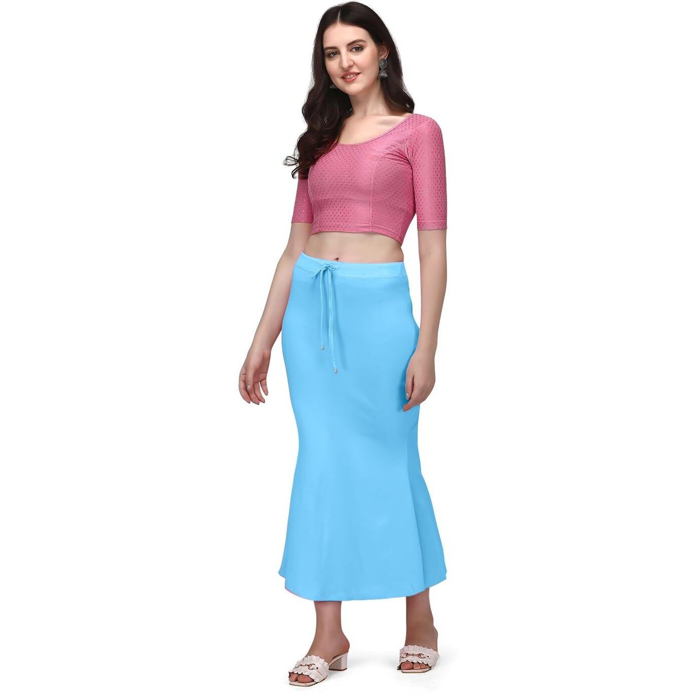BUYONN Saree Shapewear for Women, Saree Shapewear Petticoat for Women, Lycra Saree Shaper for Saree (2XL, Light Blue)