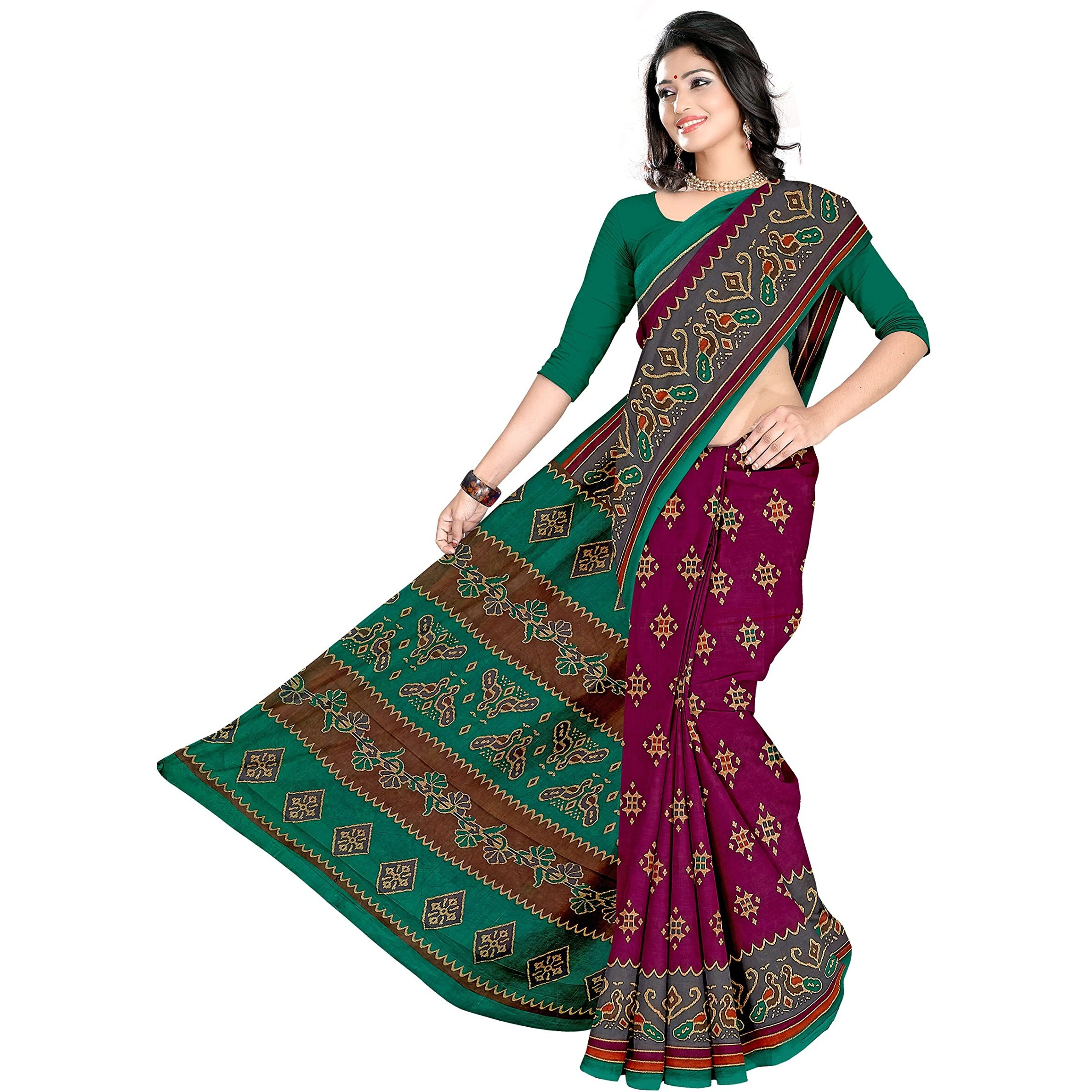 TAMAIRA FASHION Womens Plain Weave Pure Cotton Saree Without Blouse Piece(AB30_Magenta)