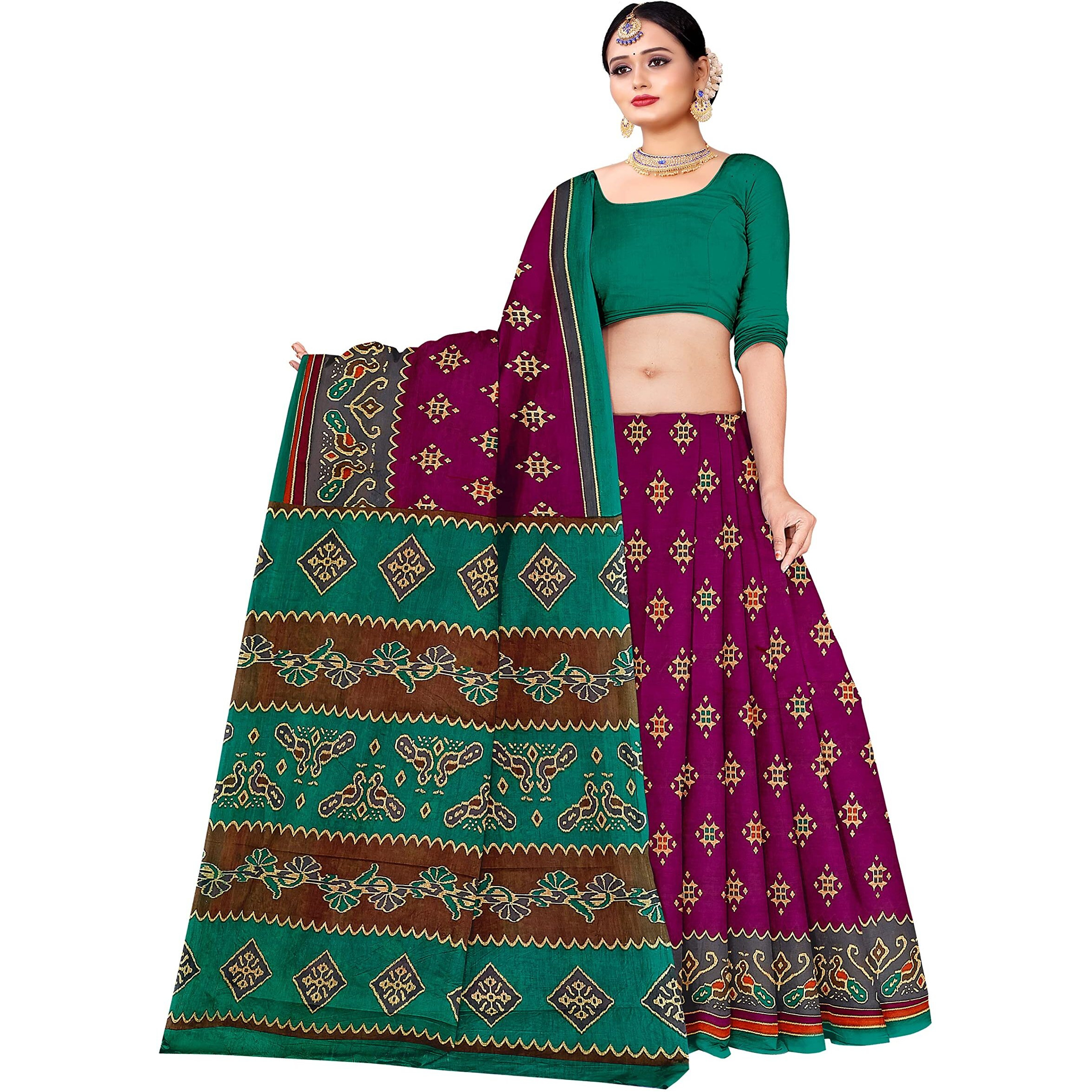 TAMAIRA FASHION Womens Plain Weave Pure Cotton Saree Without Blouse Piece(AB30_Magenta)