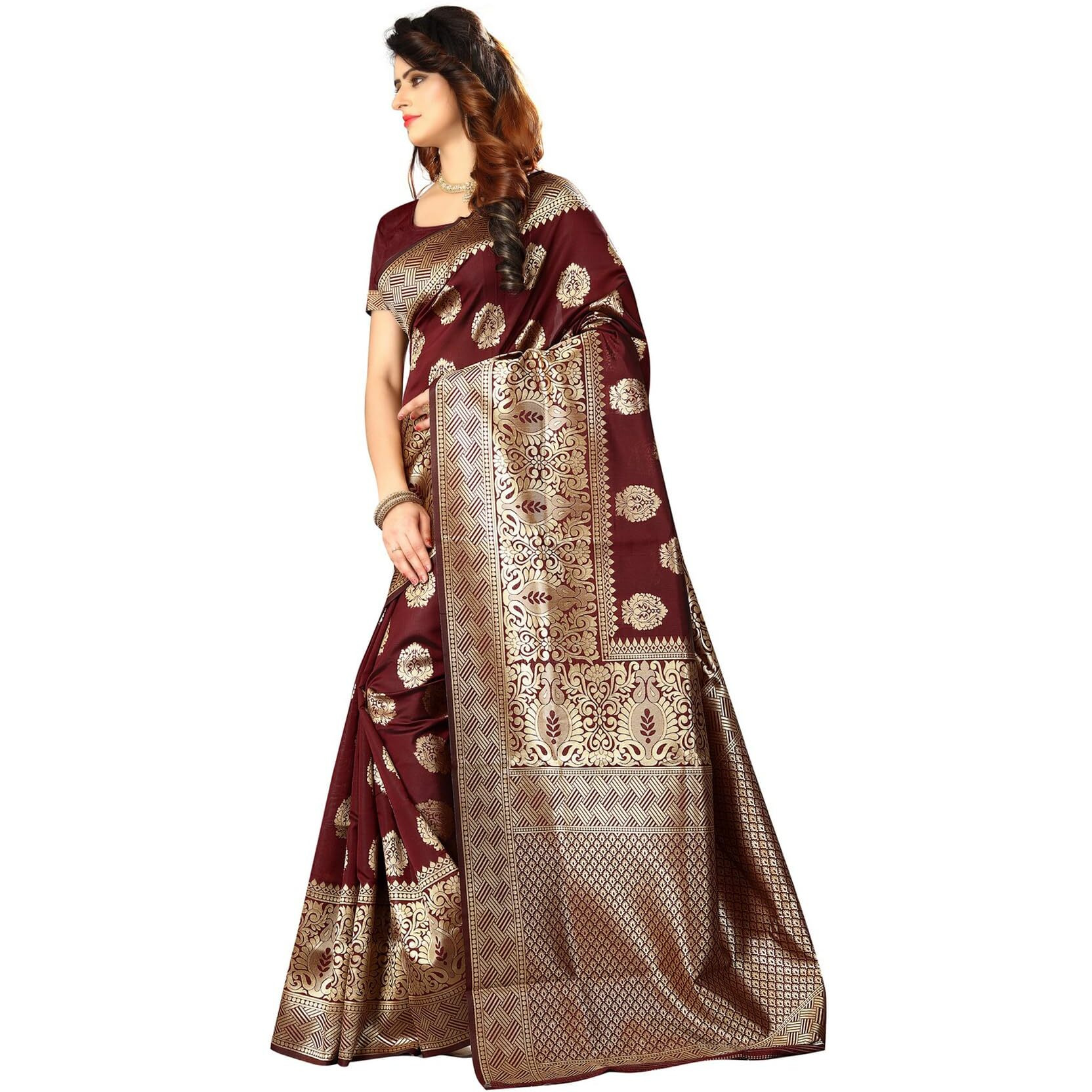 Sugathari Womens Banarasi Saree Pure Kanjivaram Silk Saree Soft new ladies 2023 Design Wear Pattu Sarees Latest Cotton Party Sari collections With Blouse Piece for Wedding sadi (SAM PARI-20-MAROON)