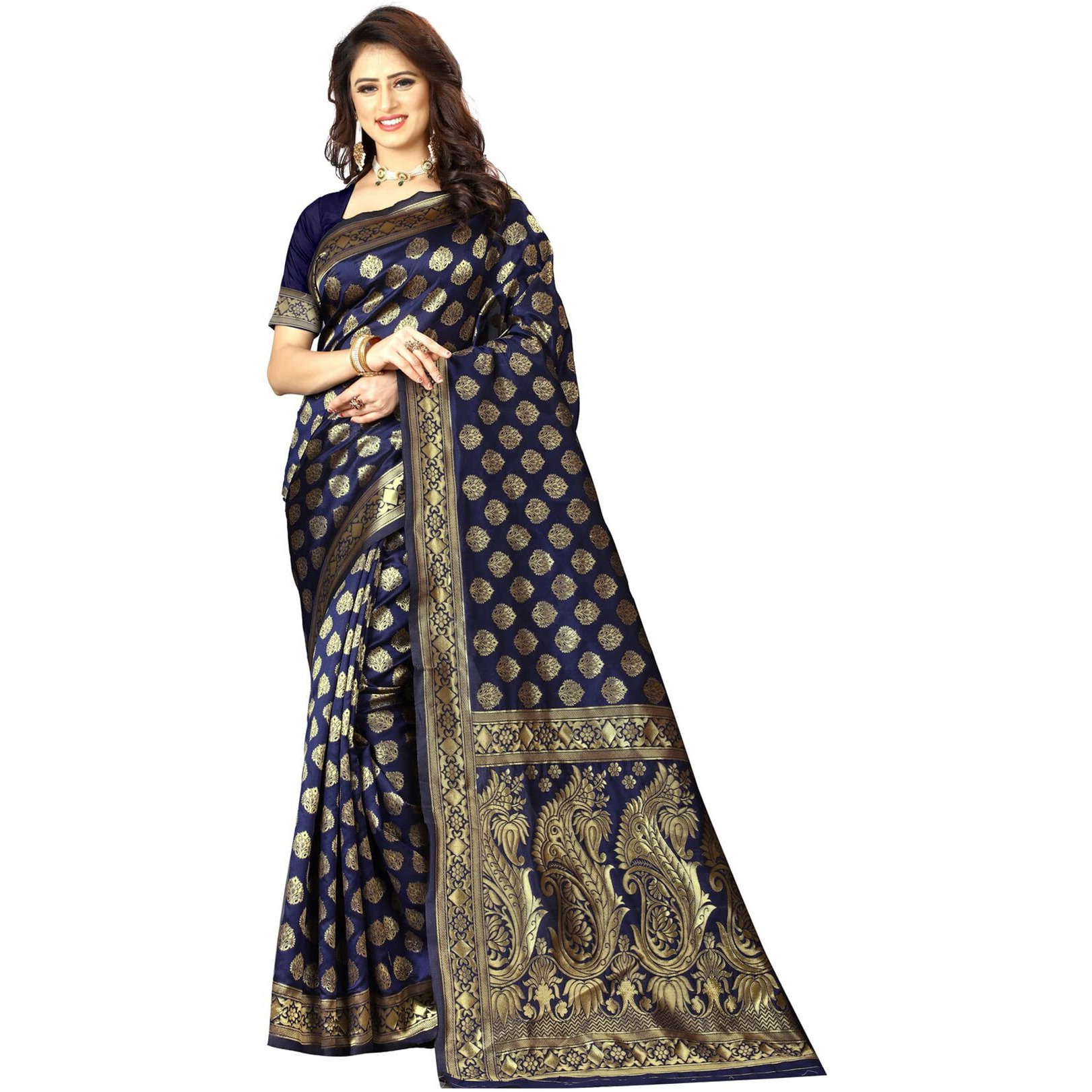 Sugathari Womens Art Silk Navy Blue Kanchipuram Saree (SAN PARI 72 N BLUE)