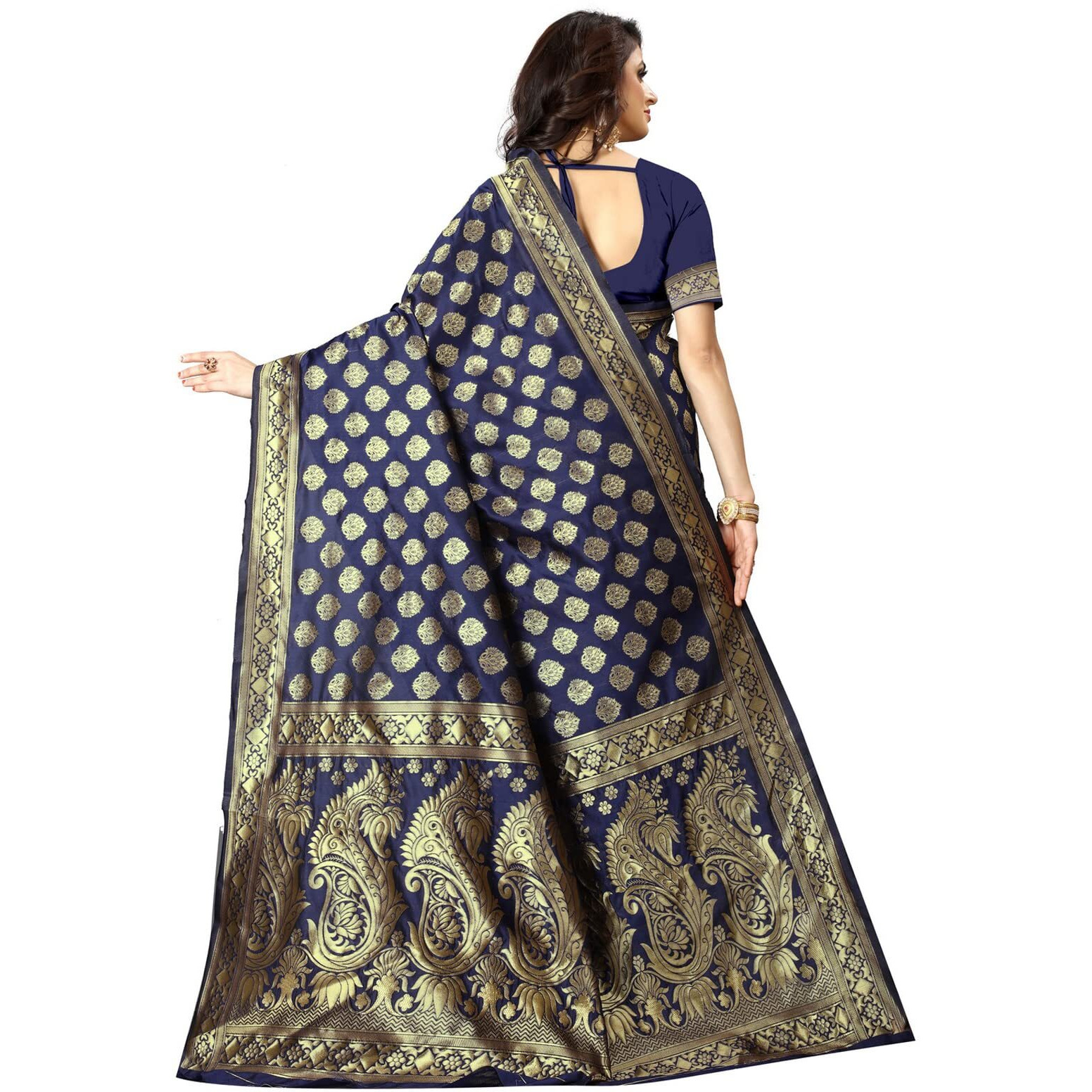 Sugathari Womens Art Silk Navy Blue Kanchipuram Saree (SAN PARI 72 N BLUE)