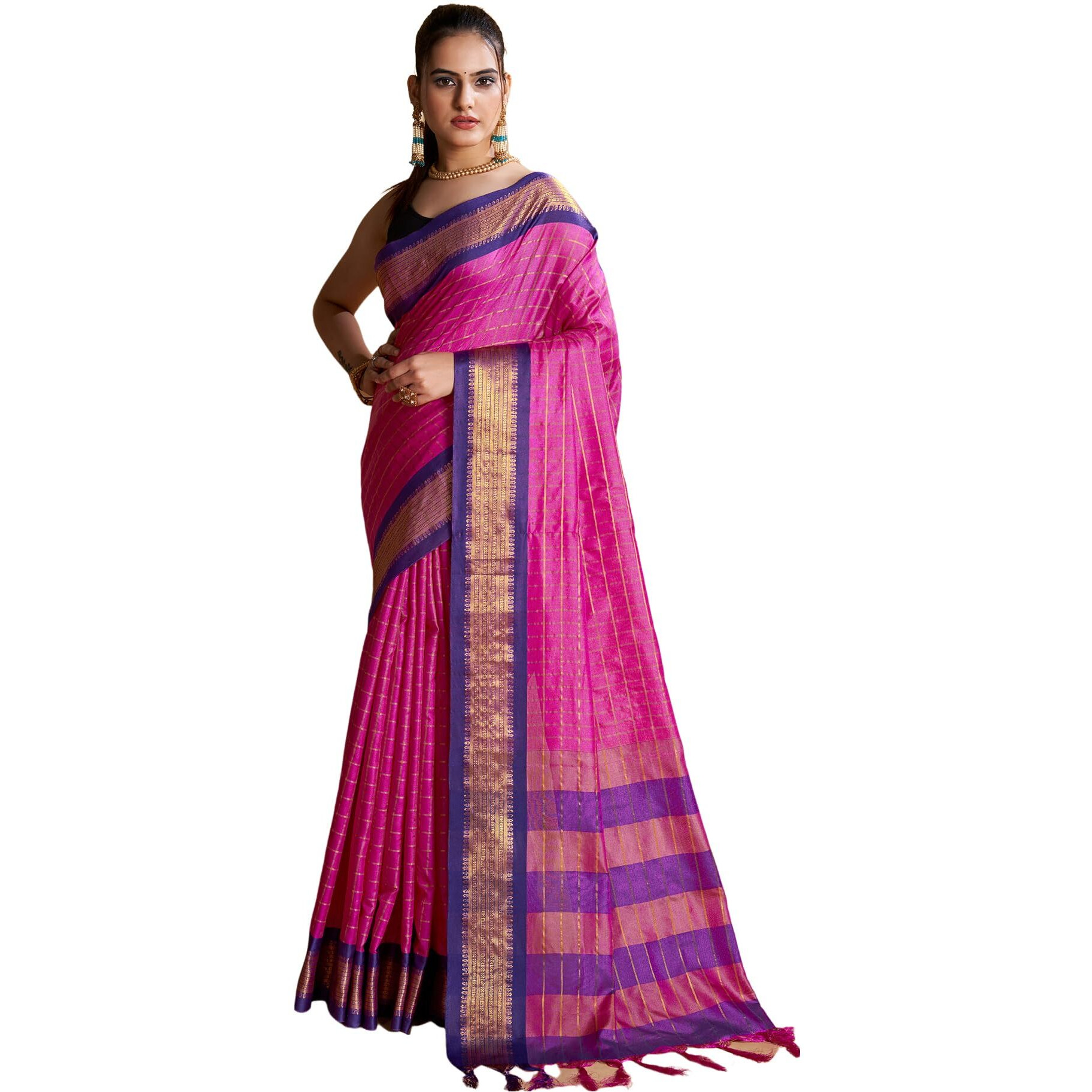 SIRIL Womens Cotton Silk Jacquard Saree With Unstitched Blouse Piece (3388S102_Pink)