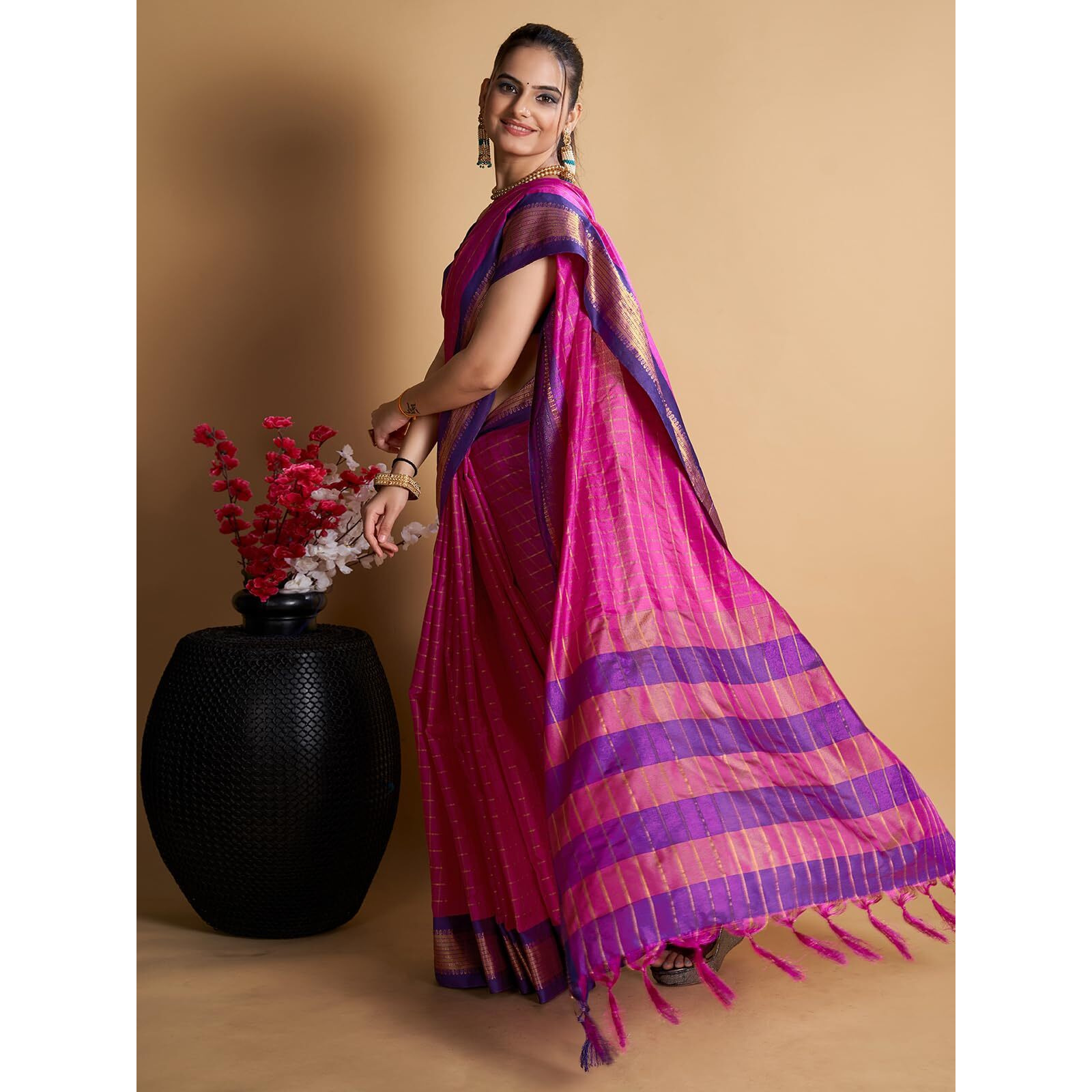 SIRIL Womens Cotton Silk Jacquard Saree With Unstitched Blouse Piece (3388S102_Pink)