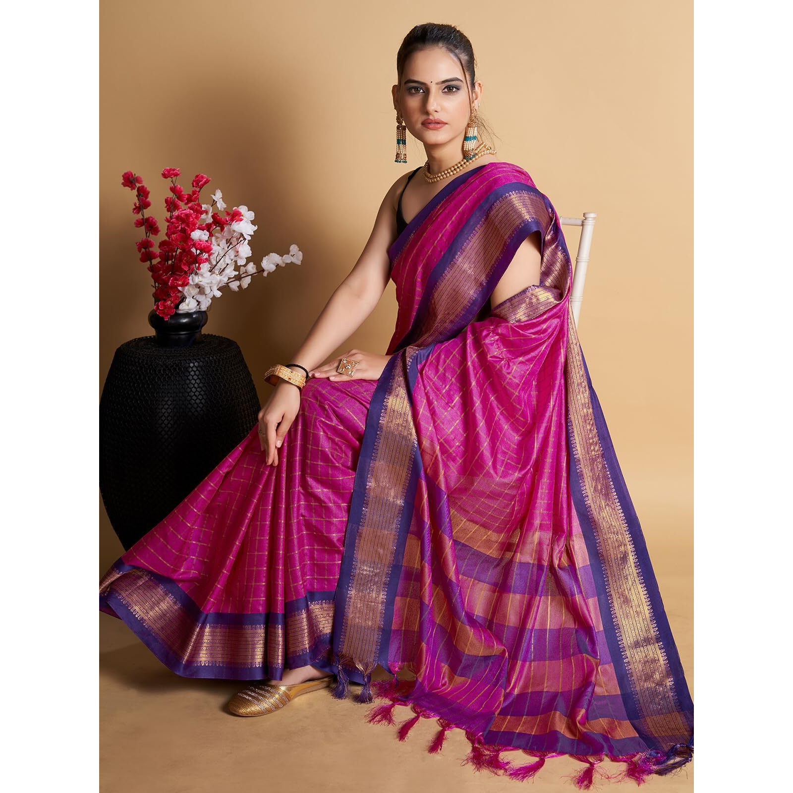 SIRIL Womens Cotton Silk Jacquard Saree With Unstitched Blouse Piece (3388S102_Pink)