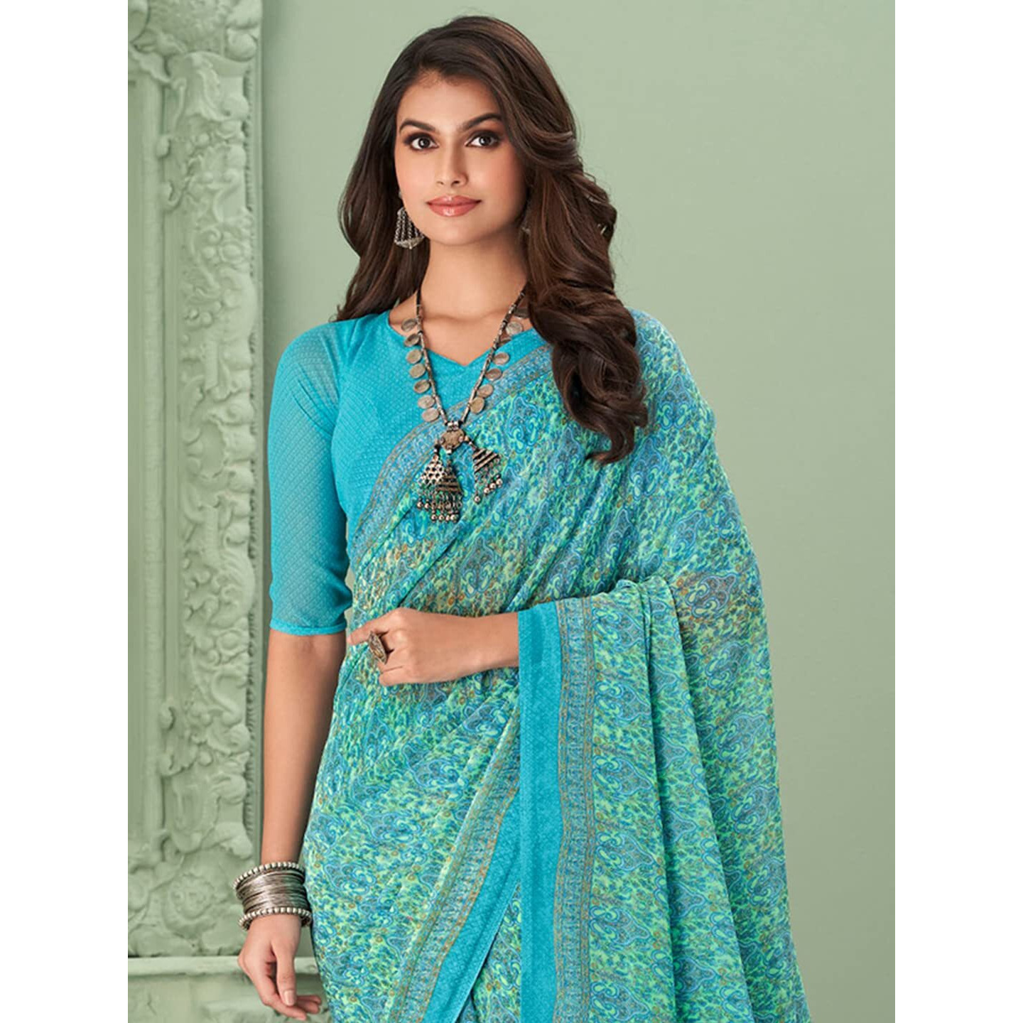 Jaanvi fashion Womens Traditional Printed Georgette Saree With Blouse Piece (raga-georgette-16501-b)