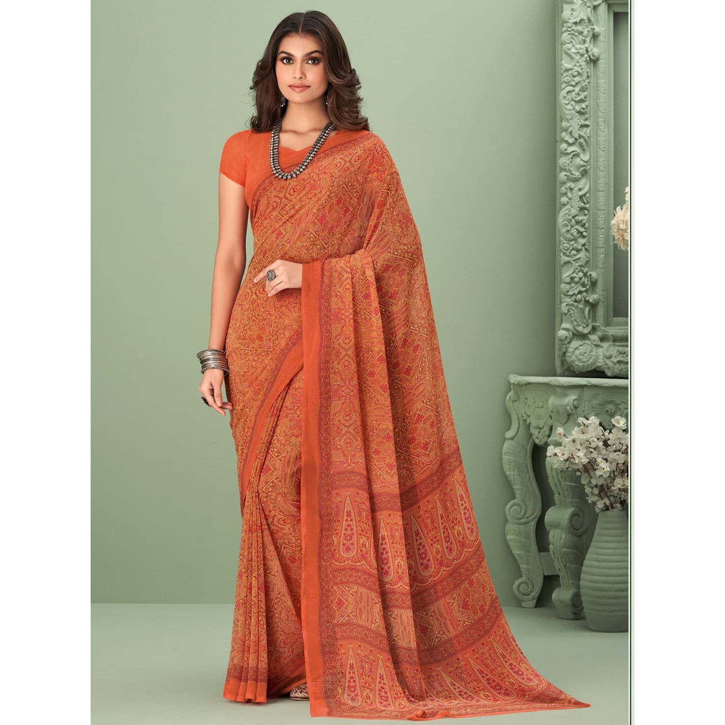 Jaanvi fashion Womens Traditional Printed Georgette Saree With Blouse Piece (raga-georgette-16502-d)