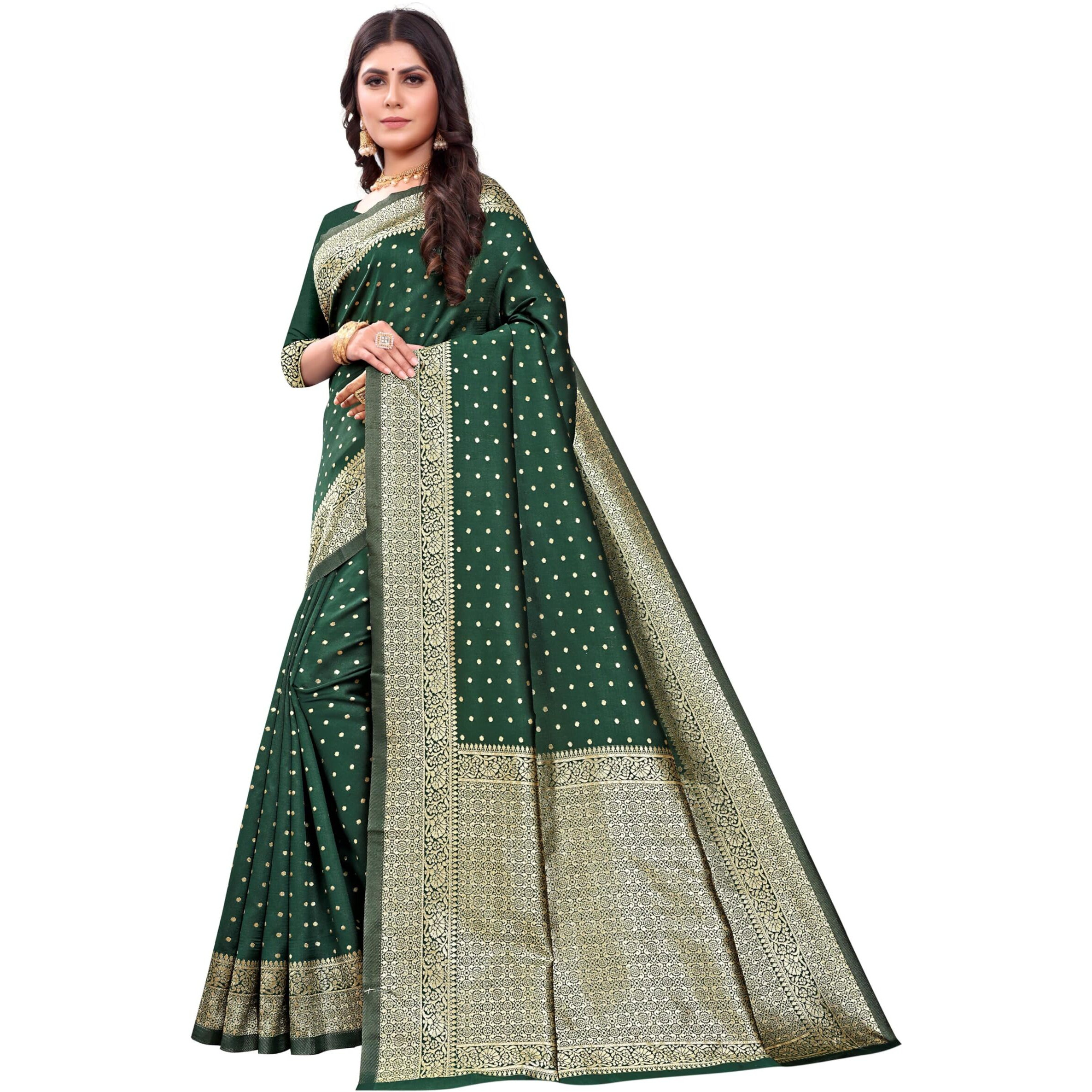 Sugathari Womens Banarasi Saree Pure Kanjivaram Silk Saree Soft new ladies 2023 Design Wear Pattu Sarees Latest Cotton Party Sari collections With Blouse Piece for Wedding sadi (SAM PARI-113 GREEN)