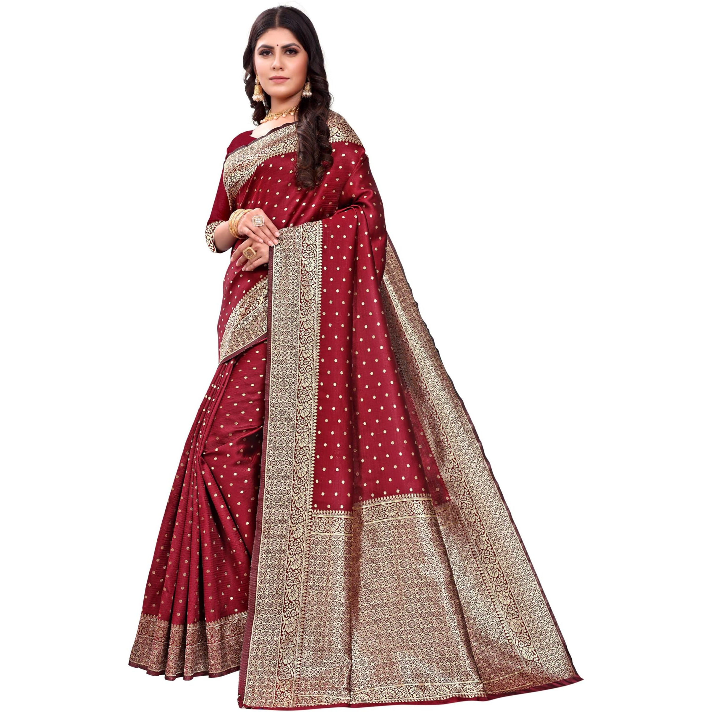 Sugathari Womens Banarasi Saree Pure Kanjivaram Silk Saree Soft new ladies 2023 Design Wear Pattu Sarees Latest Cotton Party Sari collections With Blouse Piece for Wedding sadi (SAM PARI-113 MAROON)