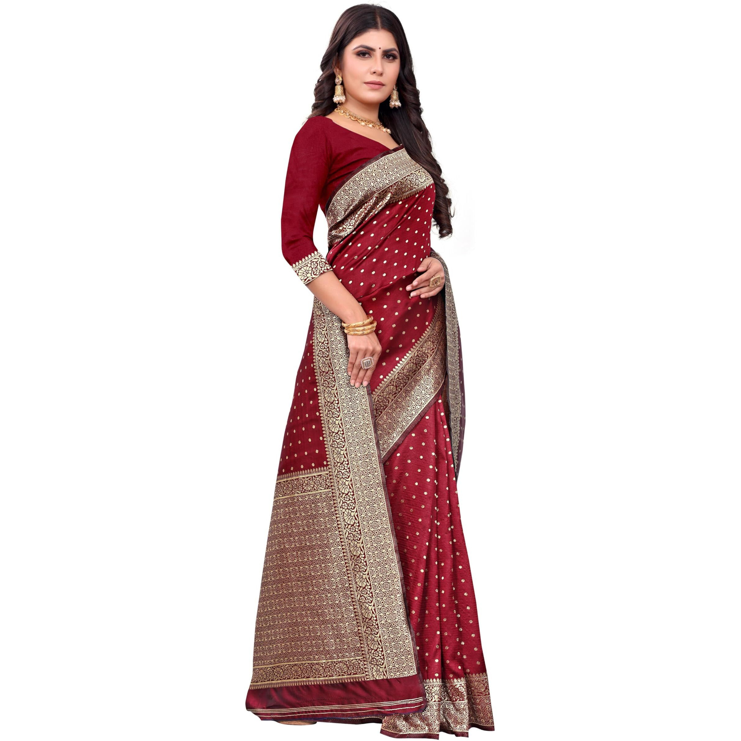 Sugathari Womens Banarasi Saree Pure Kanjivaram Silk Saree Soft new ladies 2023 Design Wear Pattu Sarees Latest Cotton Party Sari collections With Blouse Piece for Wedding sadi (SAM PARI-113 MAROON)
