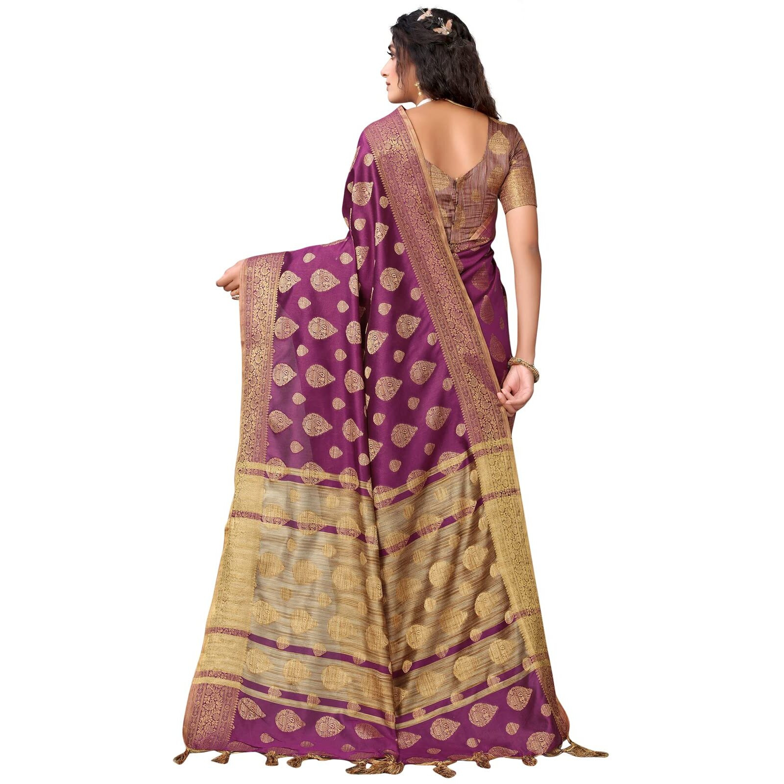 SIRIL Womens Tassel & Jacquard Cotton Silk Saree with Unstitched Blouse Piece(2497S3012_Purple1)