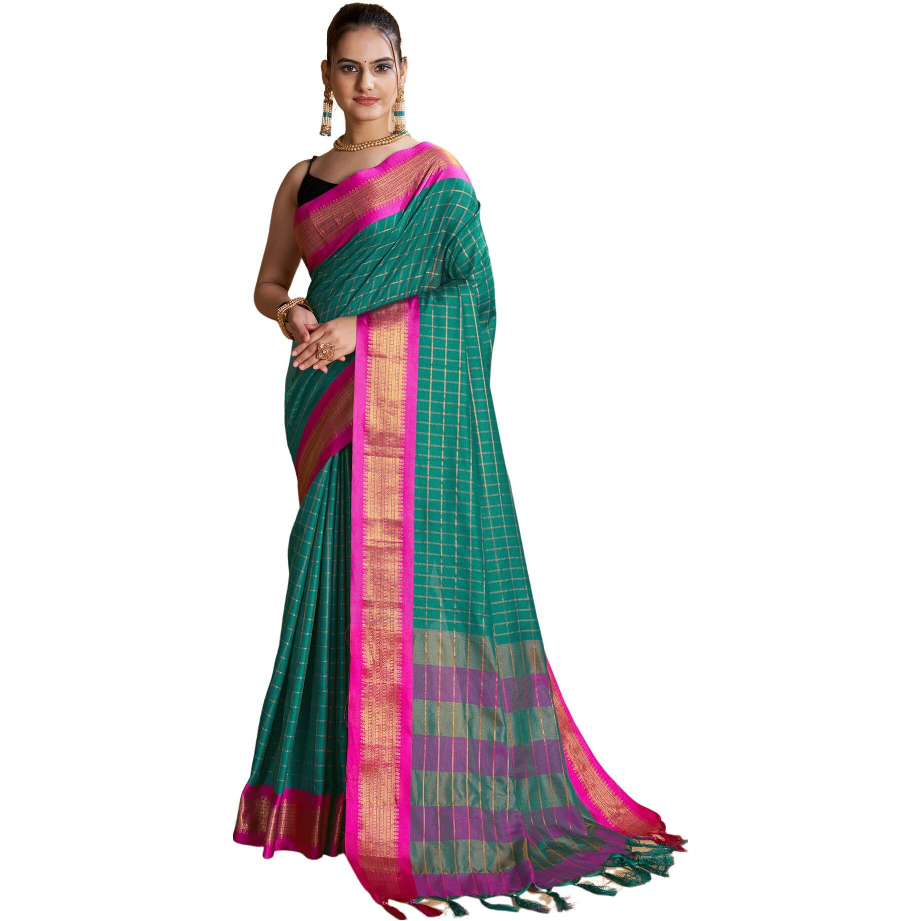 SIRIL Womens Cotton Silk Jacquard Saree With Unstitched Blouse Piece (3388S106_Rama Green)