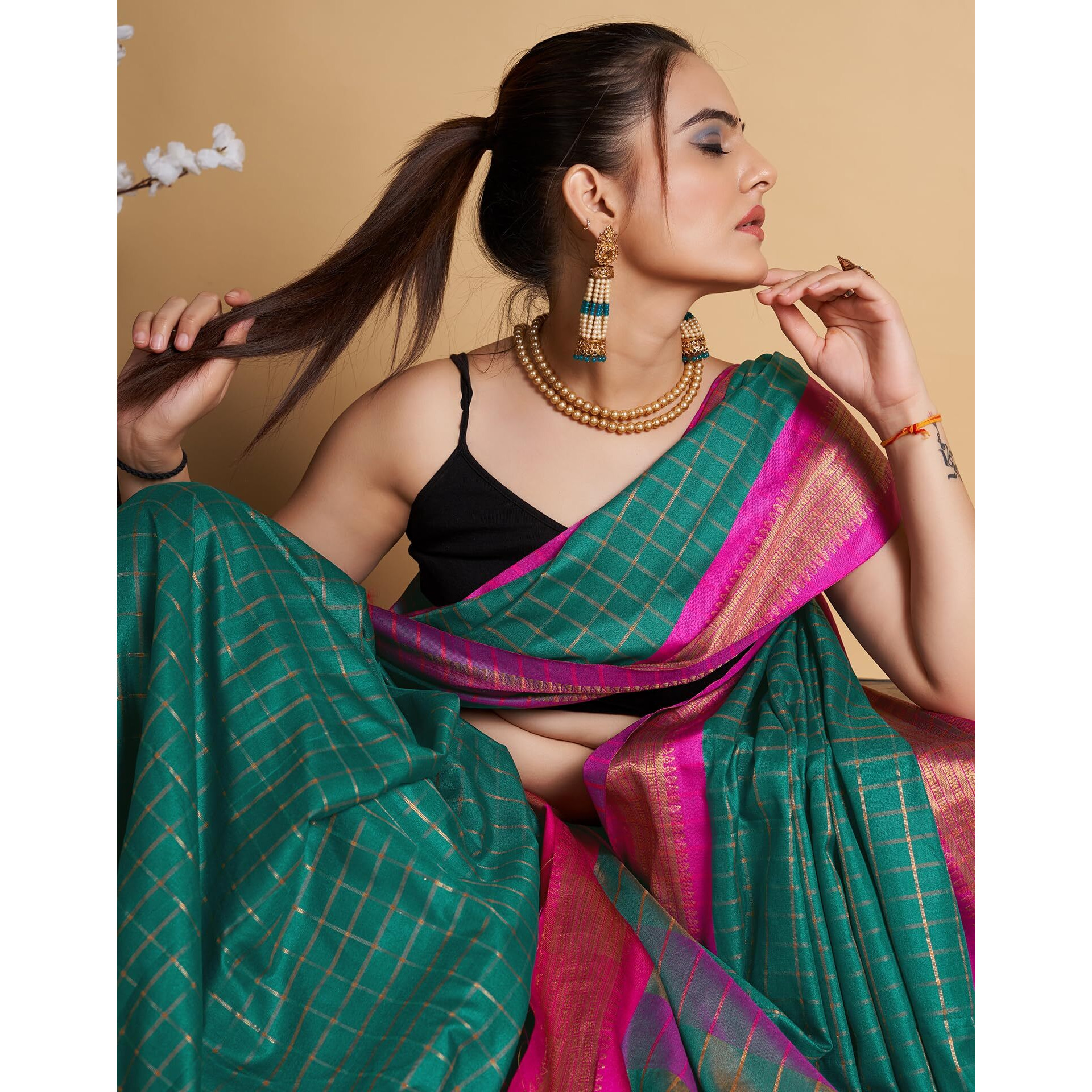 SIRIL Womens Cotton Silk Jacquard Saree With Unstitched Blouse Piece (3388S106_Rama Green)