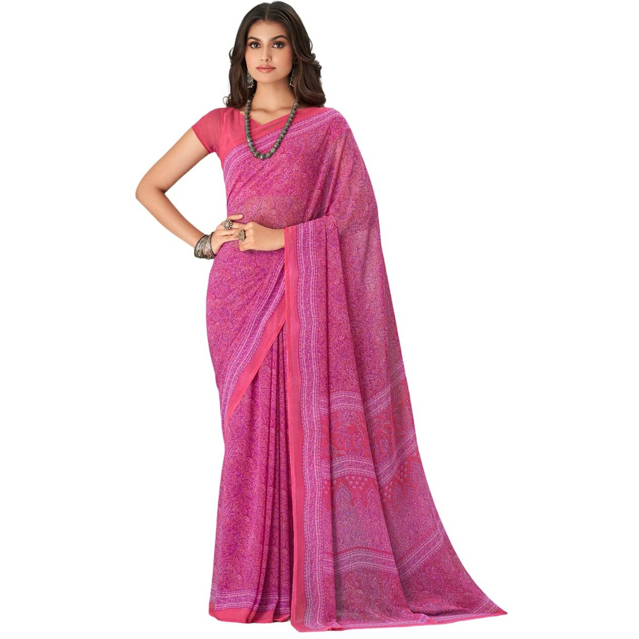 Jaanvi fashion Womens Traditional Printed Georgette Saree With Blouse Piece (raga-georgette-16503-c)