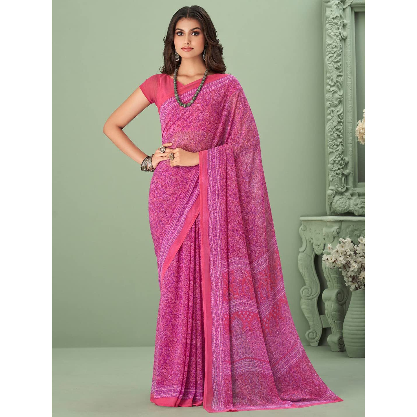 Jaanvi fashion Womens Traditional Printed Georgette Saree With Blouse Piece (raga-georgette-16503-c)