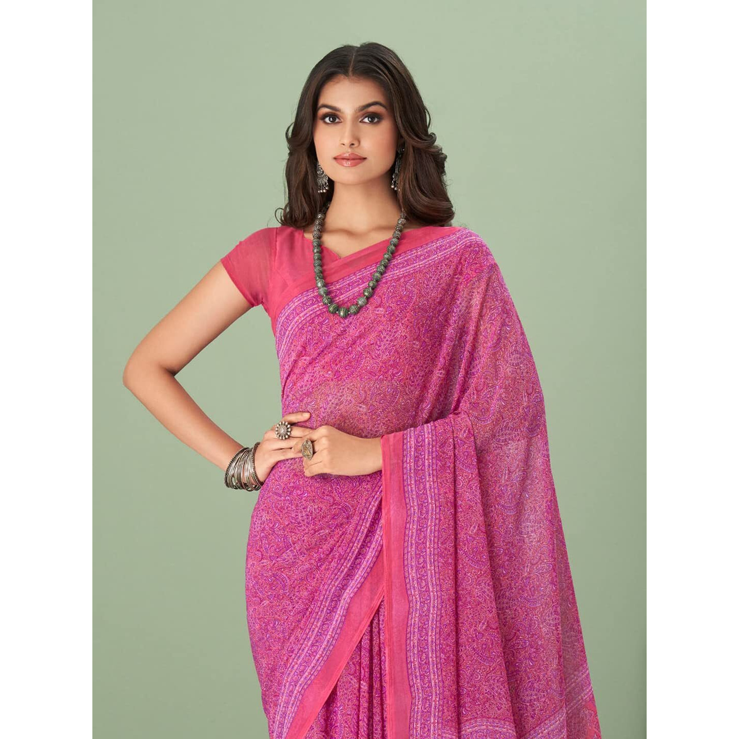 Jaanvi fashion Womens Traditional Printed Georgette Saree With Blouse Piece (raga-georgette-16503-c)