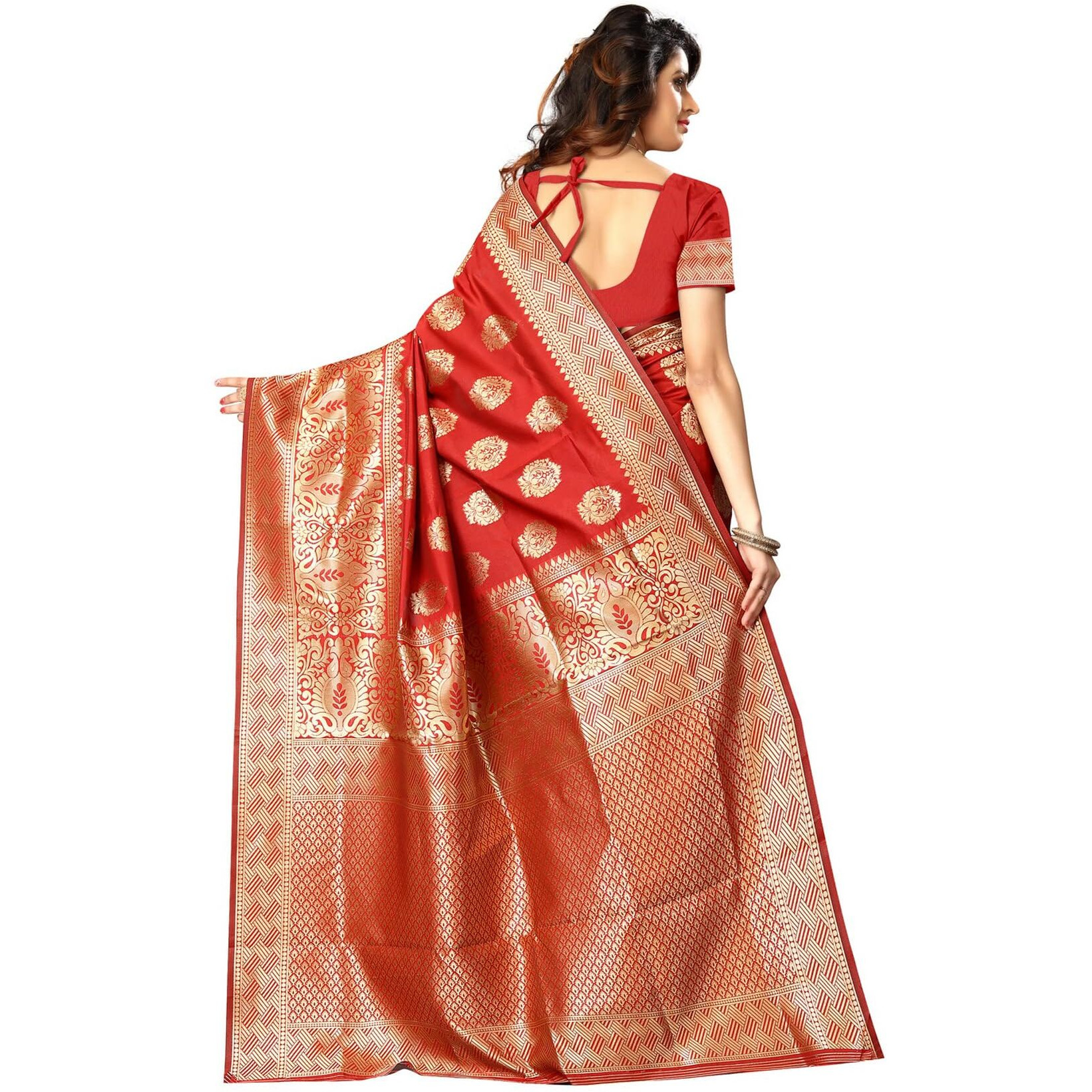 Sugathari Womens Banarasi Saree Pure Kanjivaram Silk Saree Soft new ladies 2023 Design Wear Pattu Sarees Latest Cotton Party Sari collections With Blouse Piece for Wedding sadi (SAM PARI-20-RED)