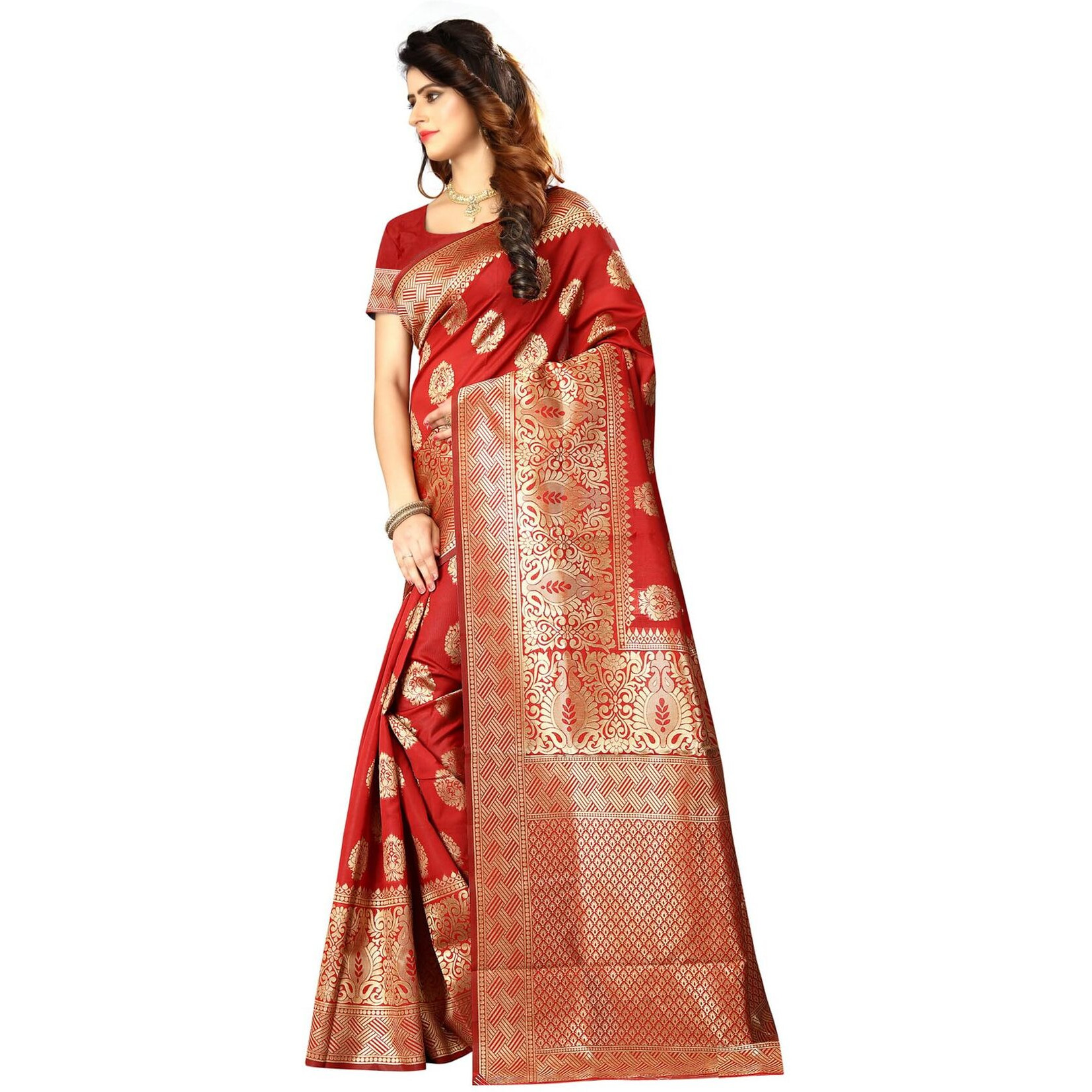 Sugathari Womens Banarasi Saree Pure Kanjivaram Silk Saree Soft new ladies 2023 Design Wear Pattu Sarees Latest Cotton Party Sari collections With Blouse Piece for Wedding sadi (SAM PARI-20-RED)