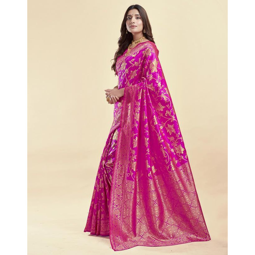 SIRIL Womens Silk Jacquard Saree With Unstitched Blouse Piece (3649S385_Rama)