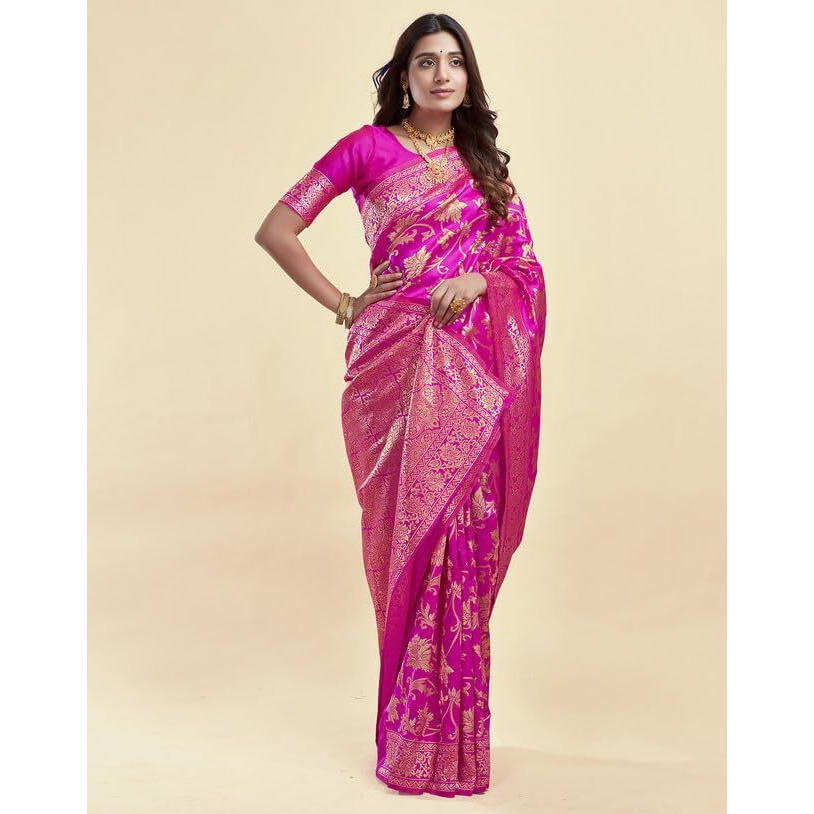 SIRIL Womens Silk Jacquard Saree With Unstitched Blouse Piece (3649S385_Rama)