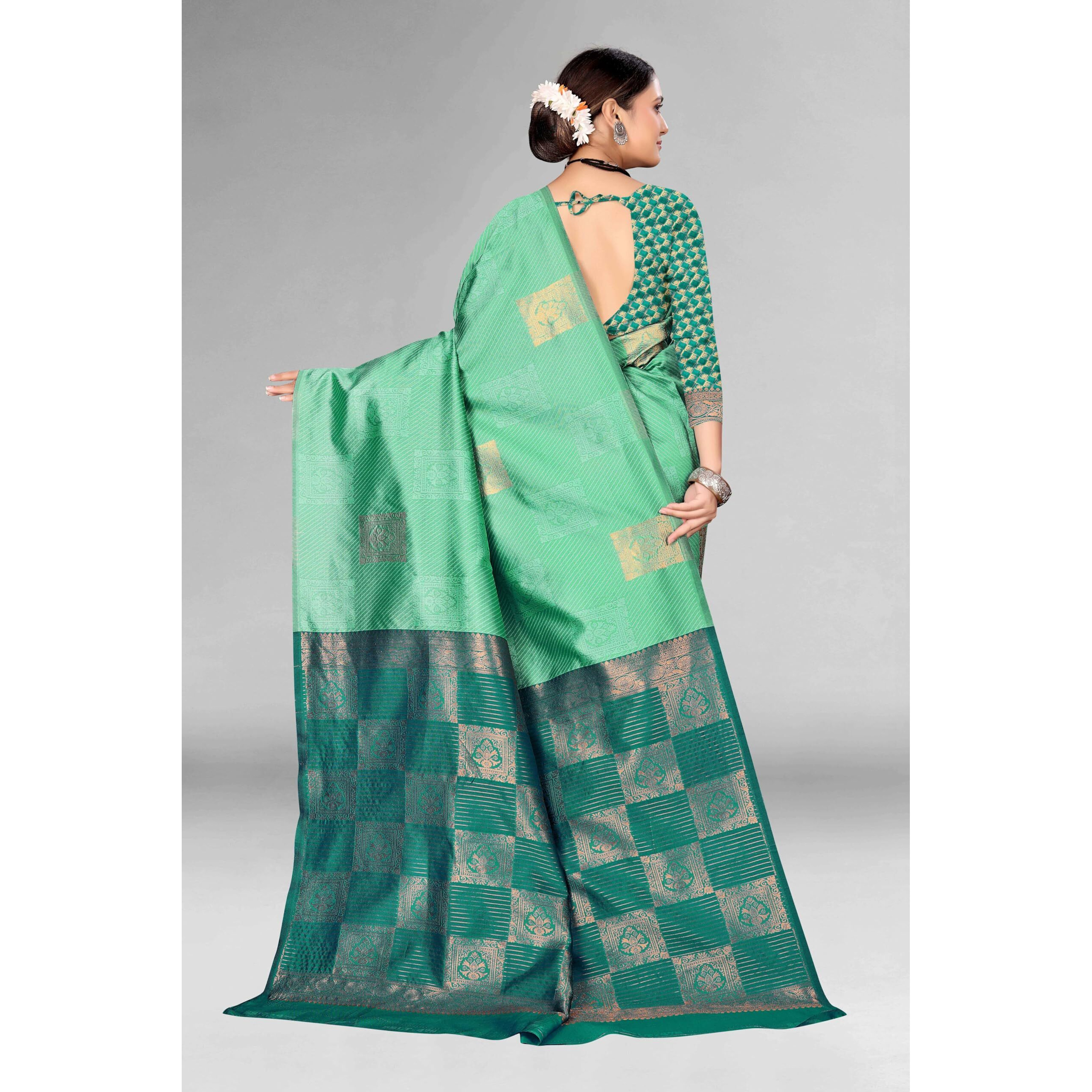 Leriya Fashion Womens Assam Kanchipuram Pure Banarasi Art Silk Saree with Unstitched Blouse Piece (Light Green)