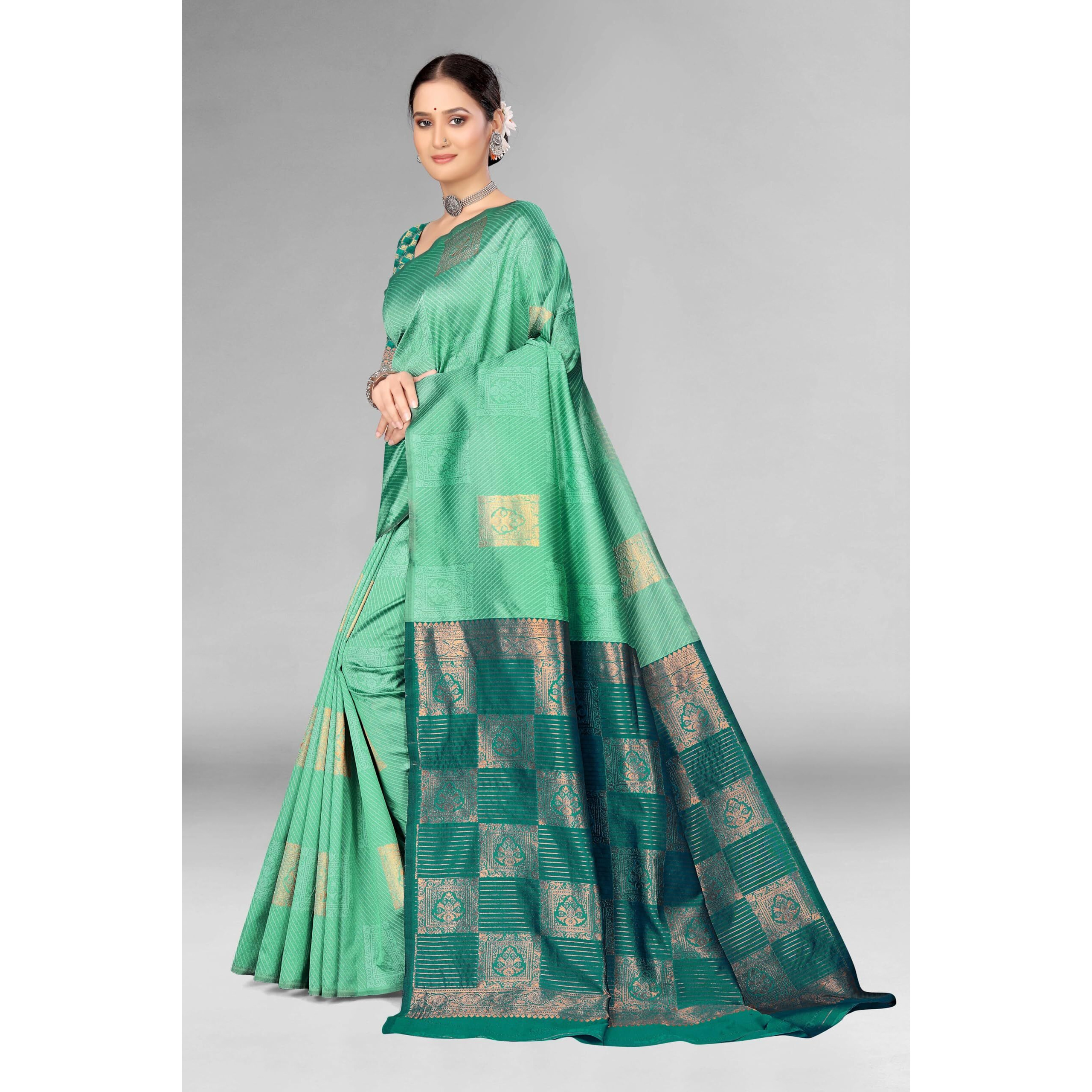 Leriya Fashion Womens Assam Kanchipuram Pure Banarasi Art Silk Saree with Unstitched Blouse Piece (Light Green)