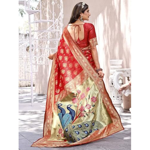 GRECIILOOKS Saree For Women | Golden Saree For Women | Cotton Silk Saree For Women (GL-S2339-RED)