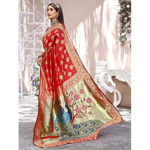 GRECIILOOKS Saree For Women | Golden Saree For Women | Cotton Silk Saree For Women (GL-S2339-RED)