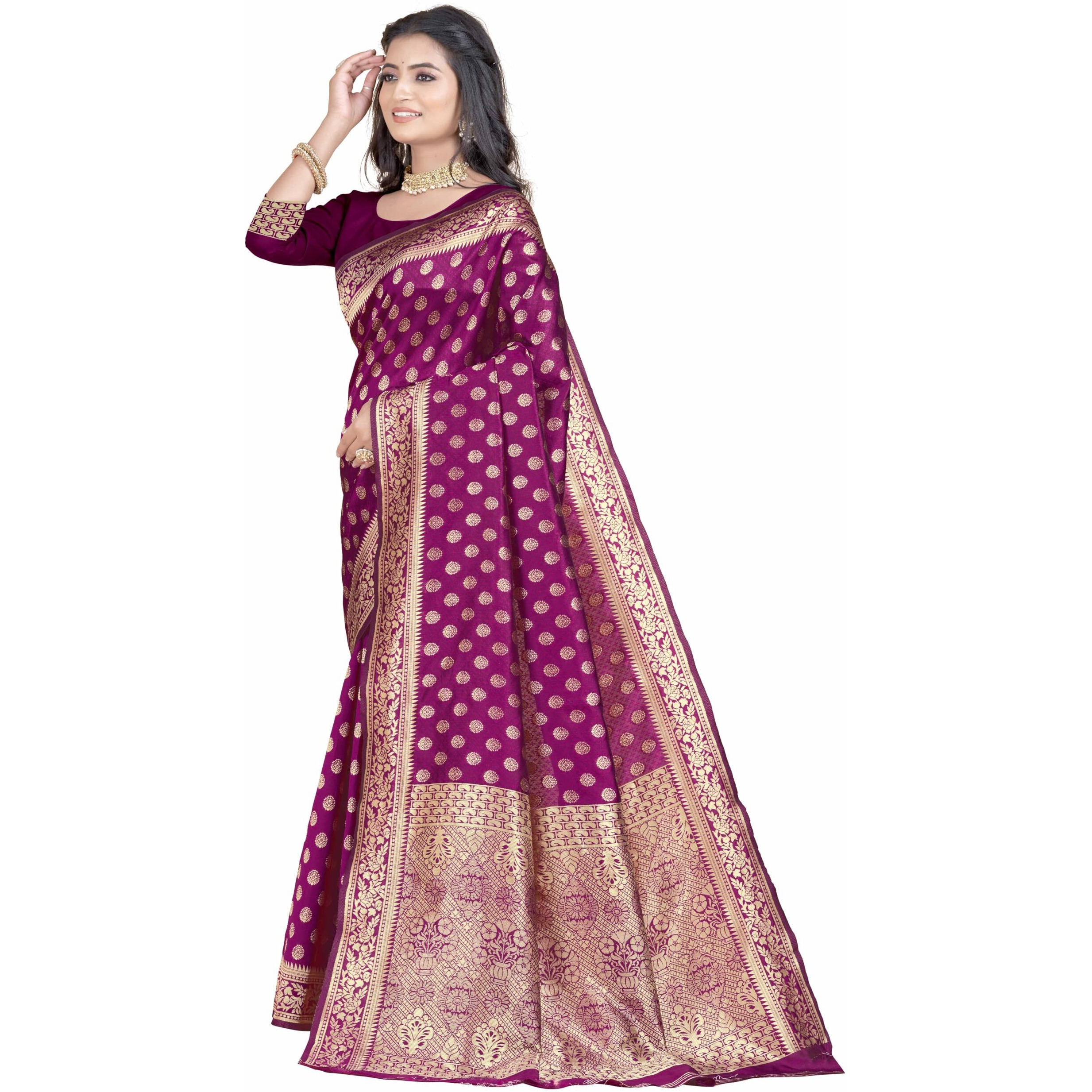 Sugathari Womens Banarasi Saree Pure Kanjivaram Silk Saree Soft new ladies 2023 Design Wear Pattu Sarees Latest Party Sari collections With Blouse Piece for Wedding sadi (SAN PARI-192 WINE)