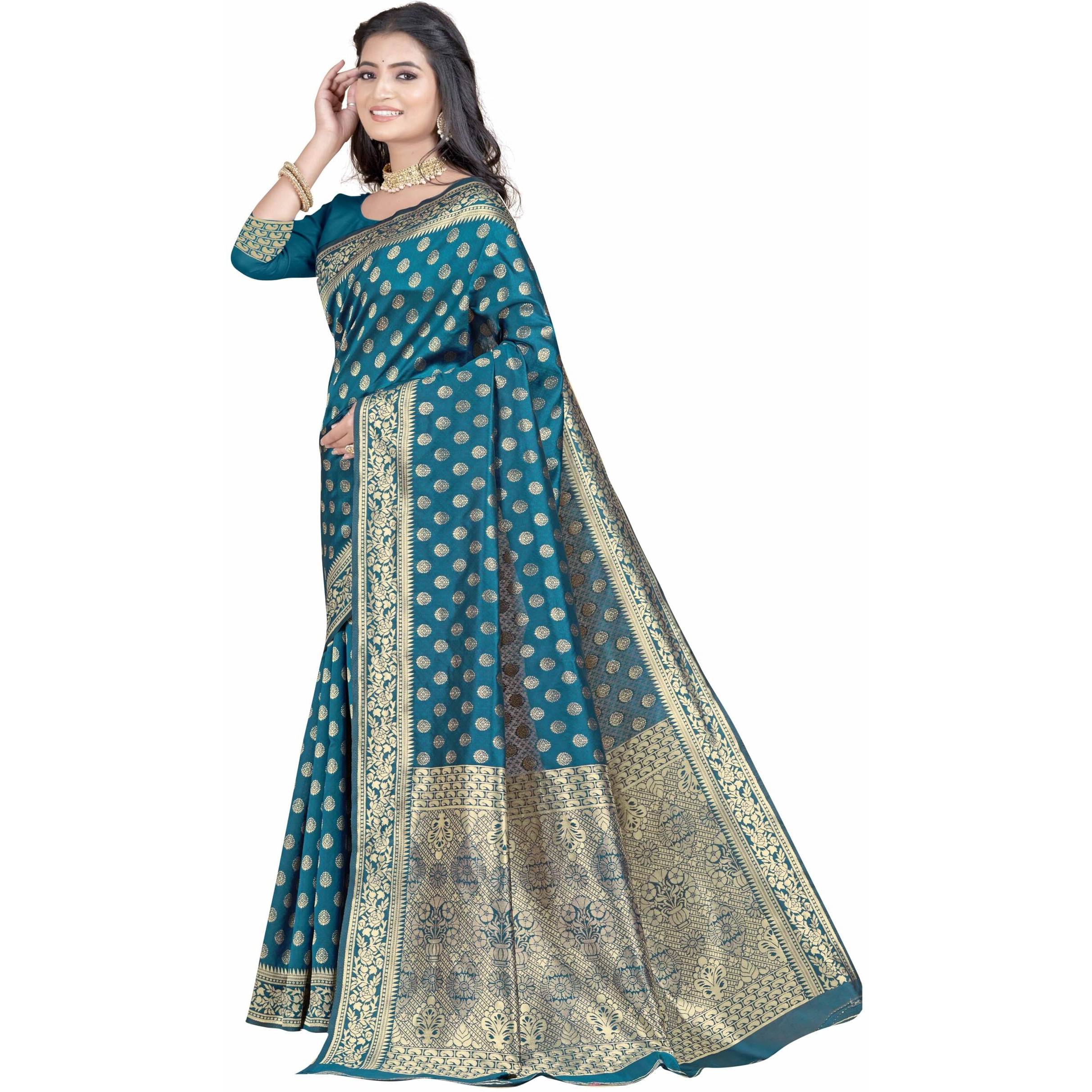 Sugathari Womens Banarasi Saree Pure Kanjivaram Silk Saree Soft new ladies 2023 Design Wear Pattu Sarees Latest Party Sari collections With Blouse Piece for Wedding sadi (SAN PARI-192 MORPITCH)